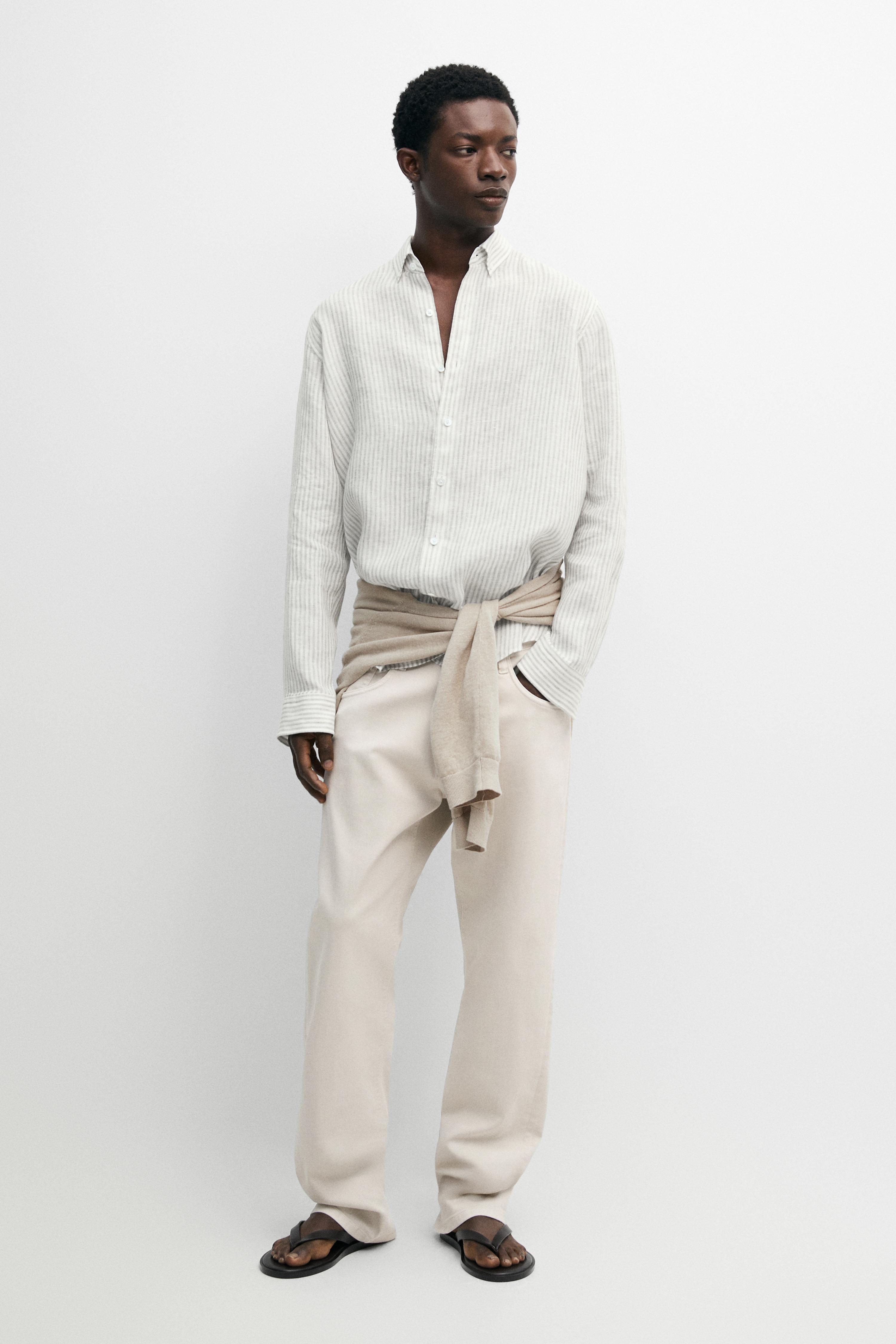 Pinstriped 100% linen shirt