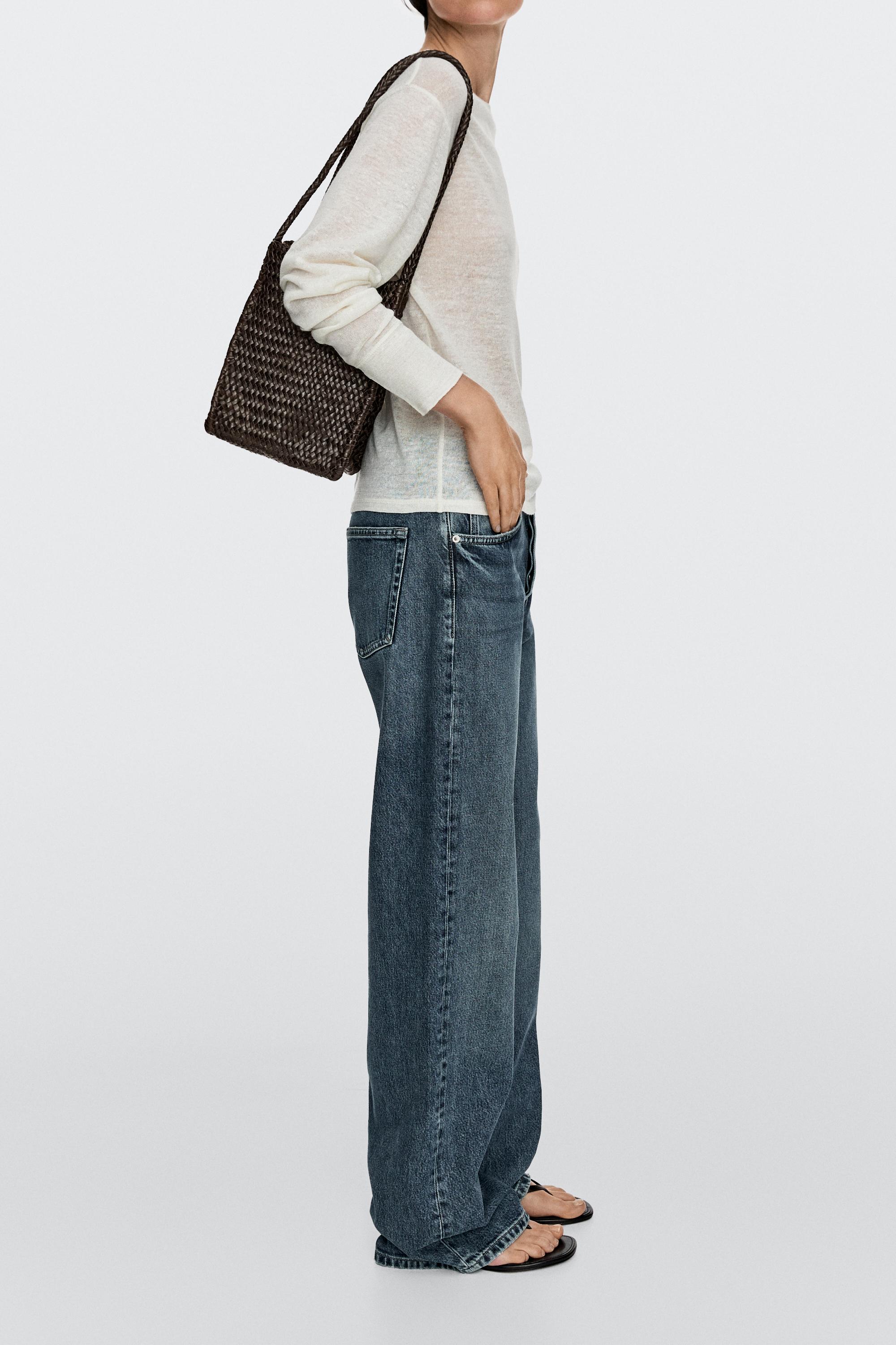 Nappa leather woven bucket bag — BROWN