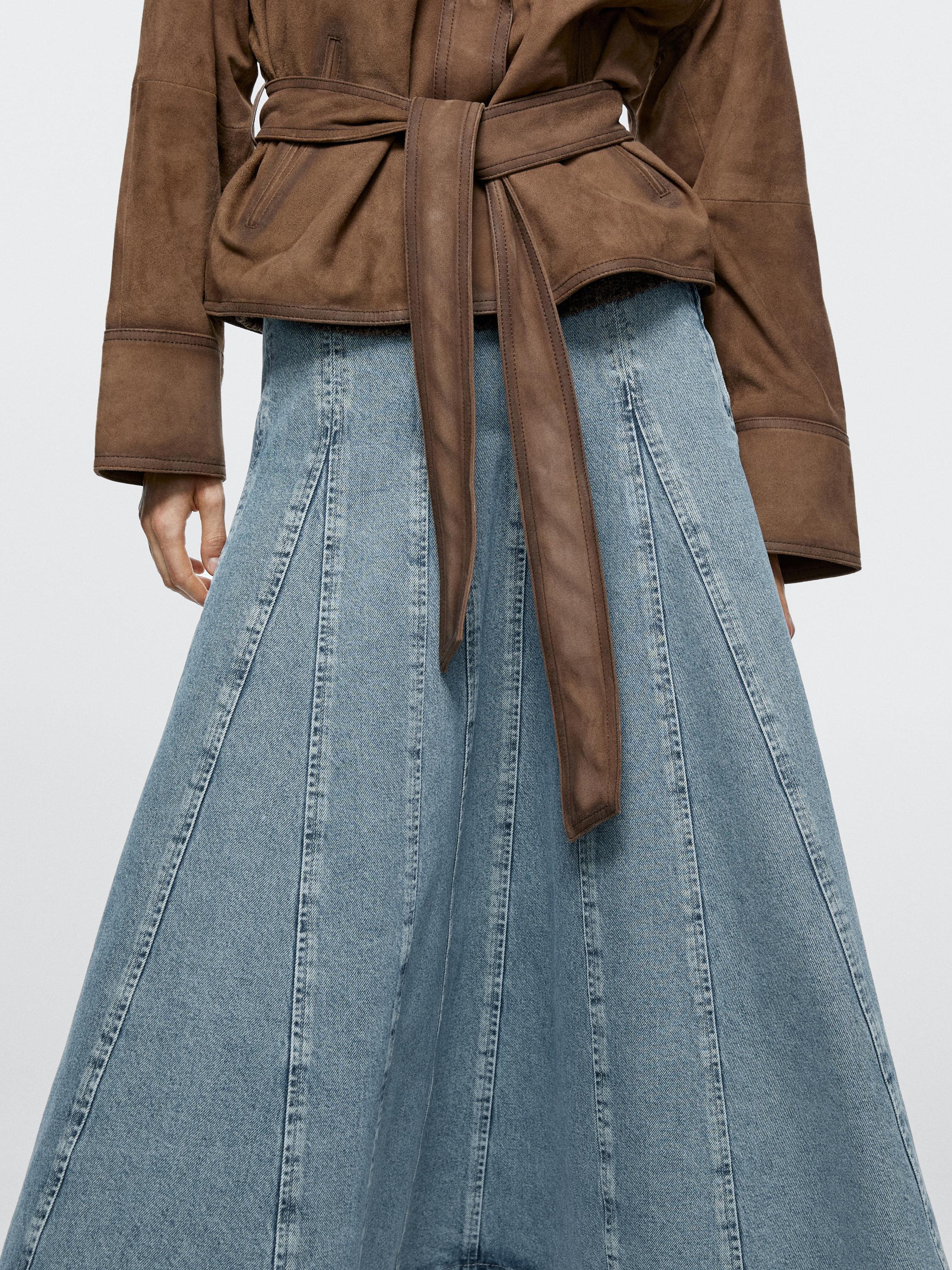 Denim godet midi skirt — Light Blue