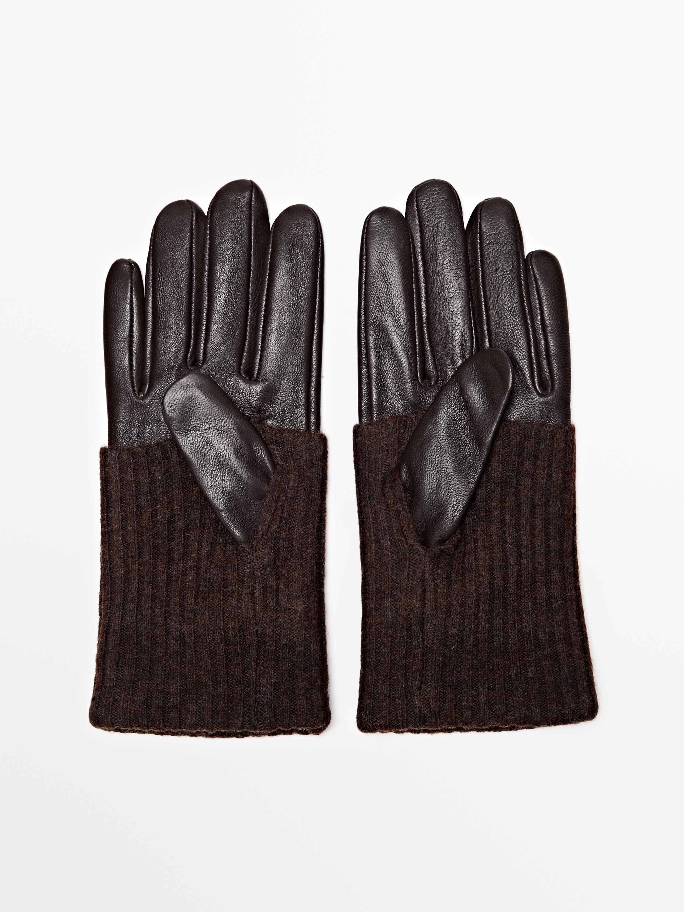 Gants bi-matière en cuir nappa et en maille