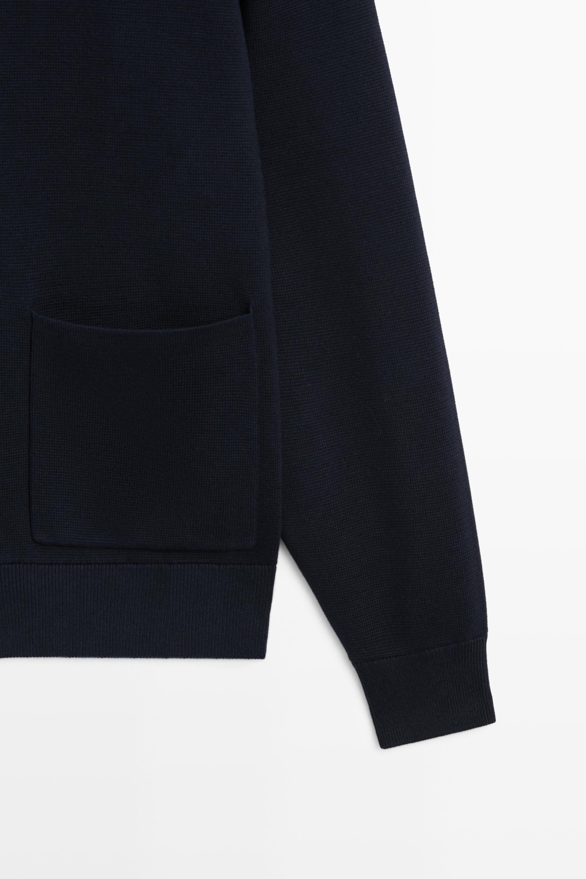 100% cotton knit polo collar cardigan — NAVY BLUE