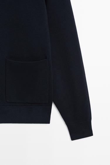 100% cotton knit polo collar cardigan — NAVY BLUE 7