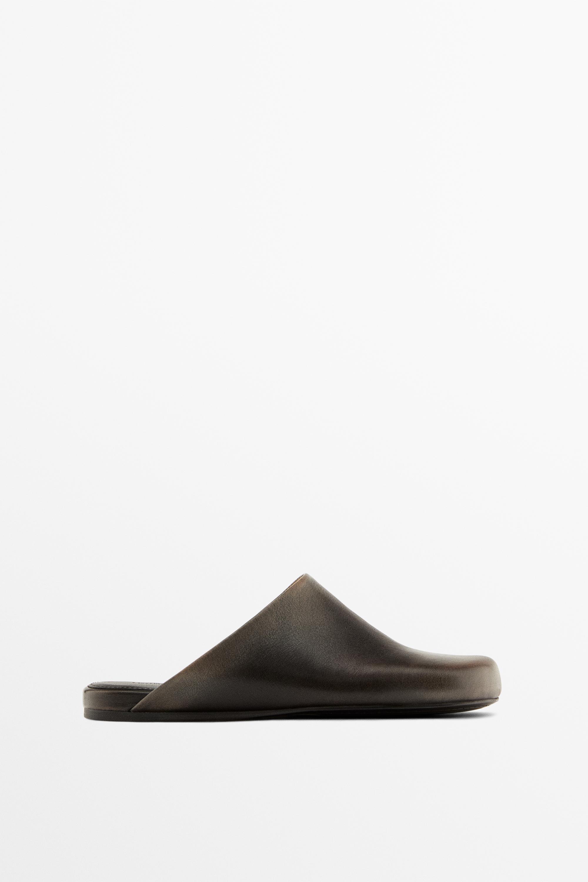 Leather mule clogs — BROWN