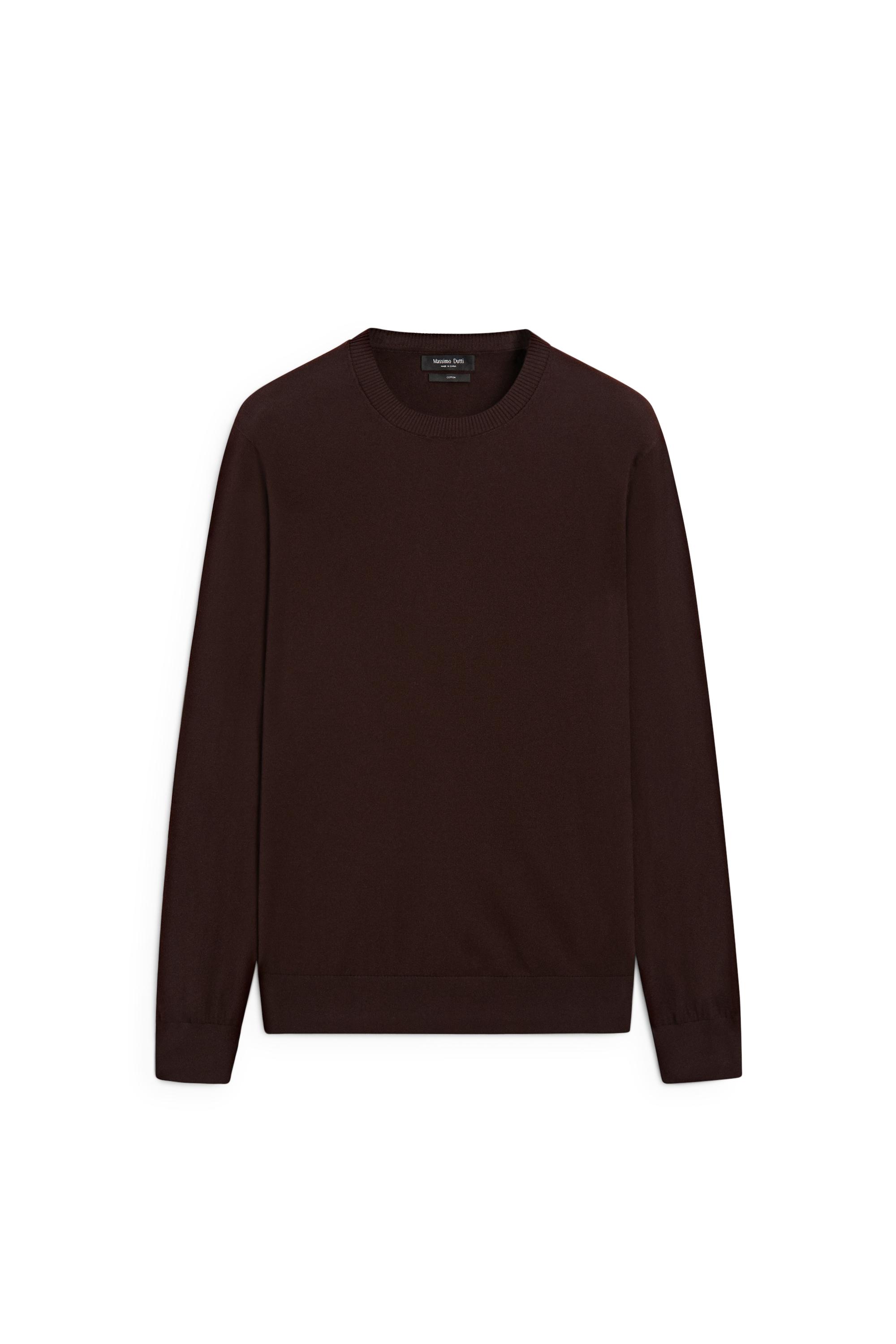 Knit 100% cotton crew neck sweater — BURGUNDY