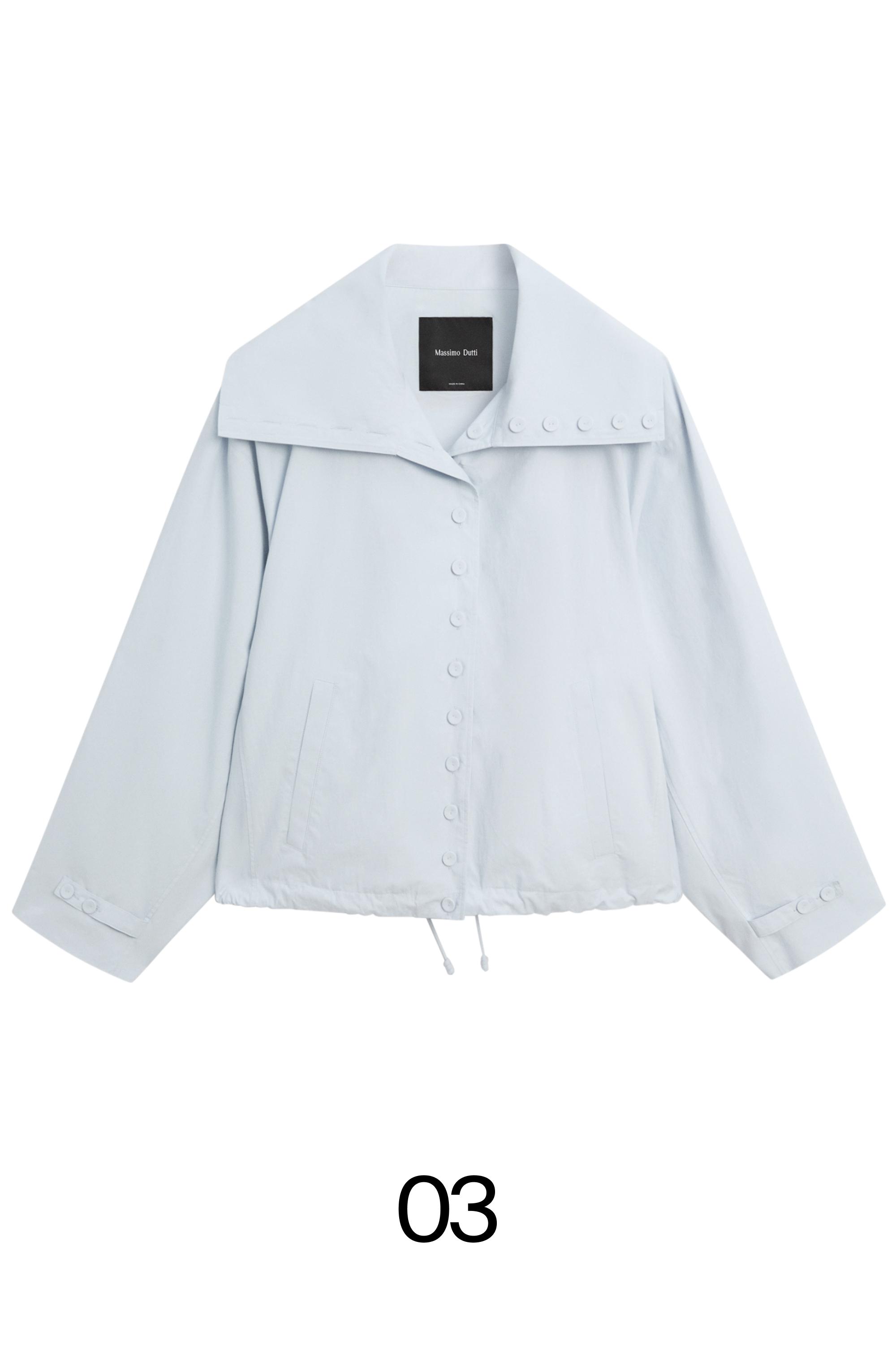 Cropped button-detail bomber jacket — FADED BLUE