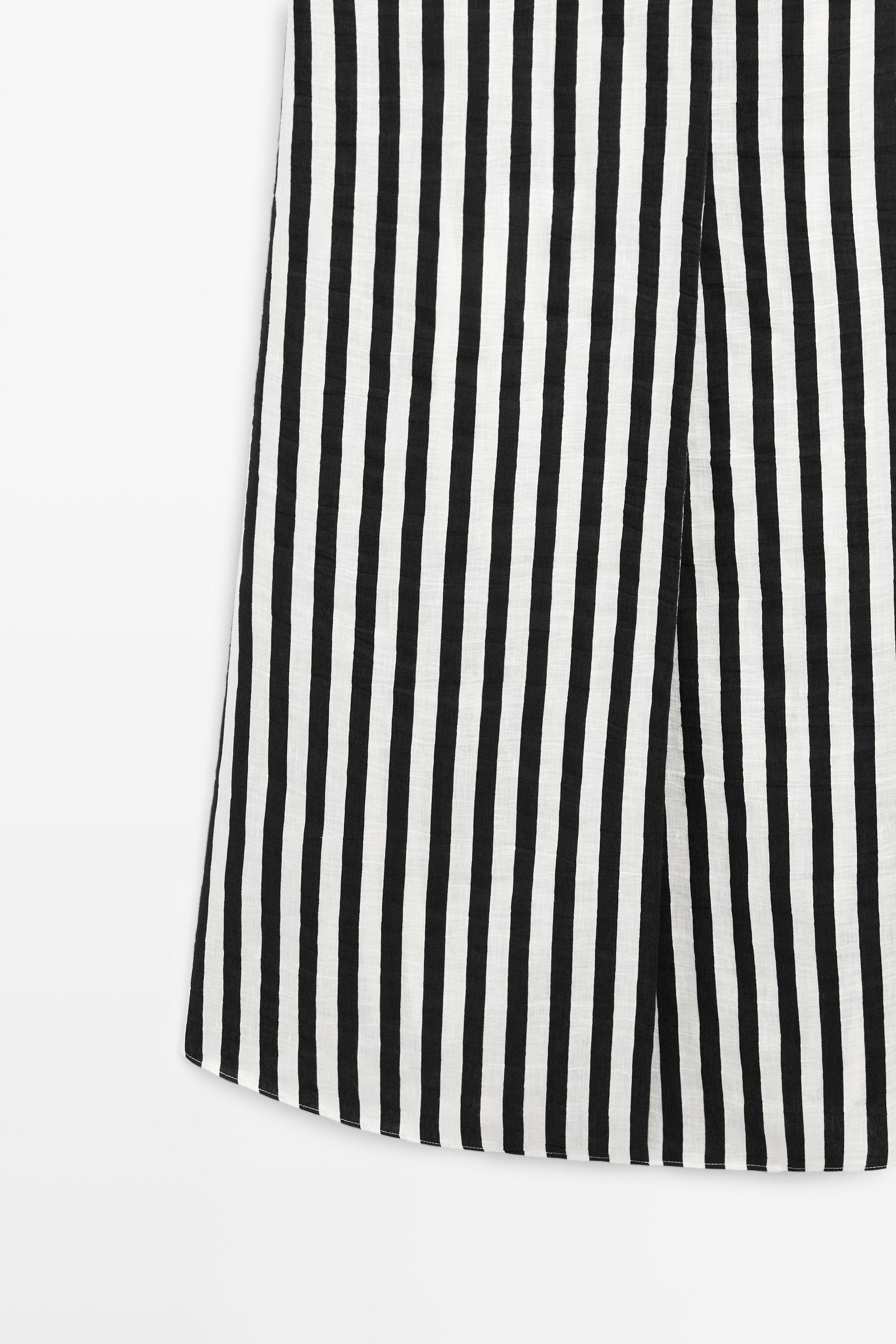 Striped midi dress with crisscross straps — BLACK