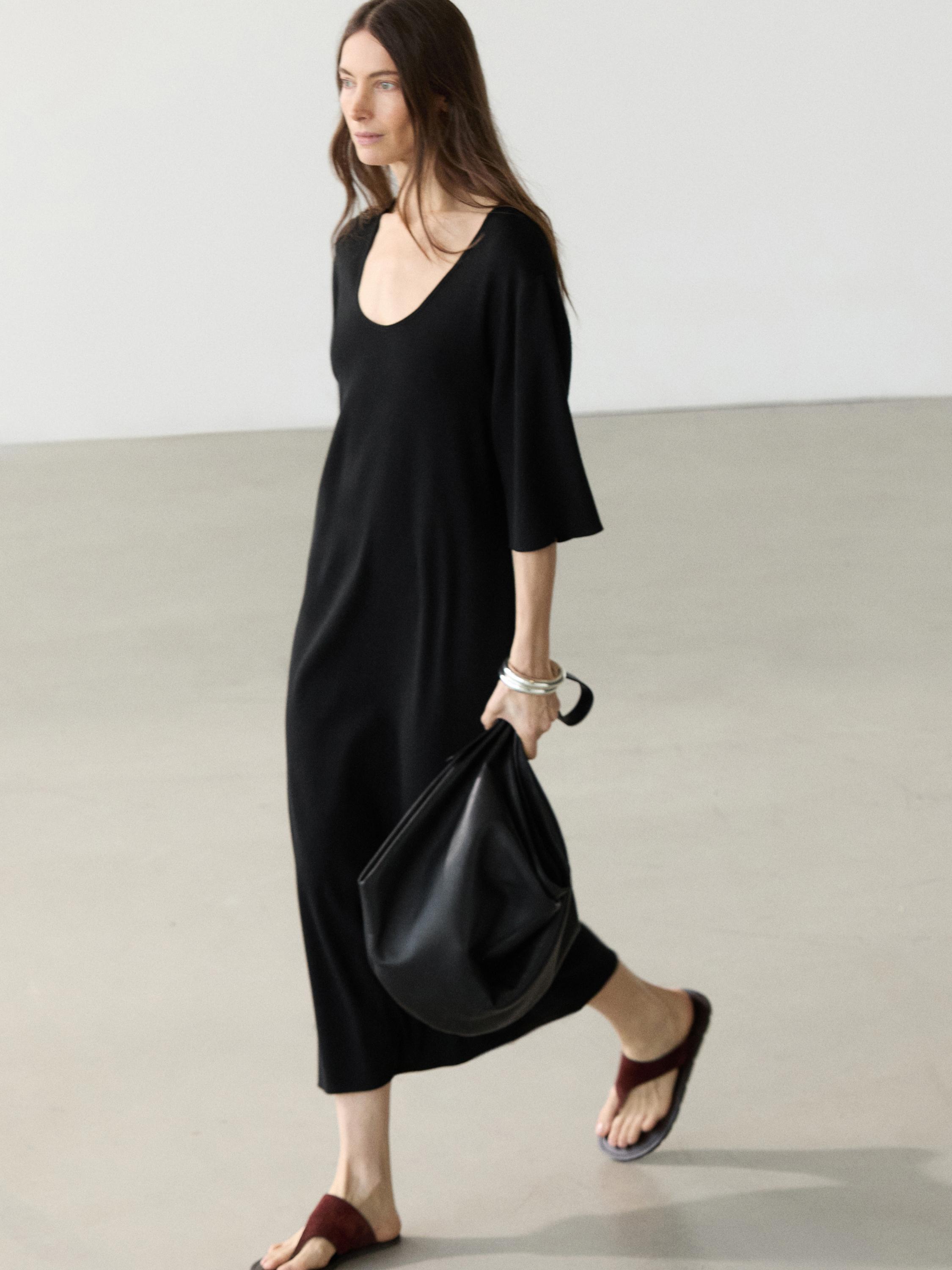 Midi dress with sleeve detail — BLACK