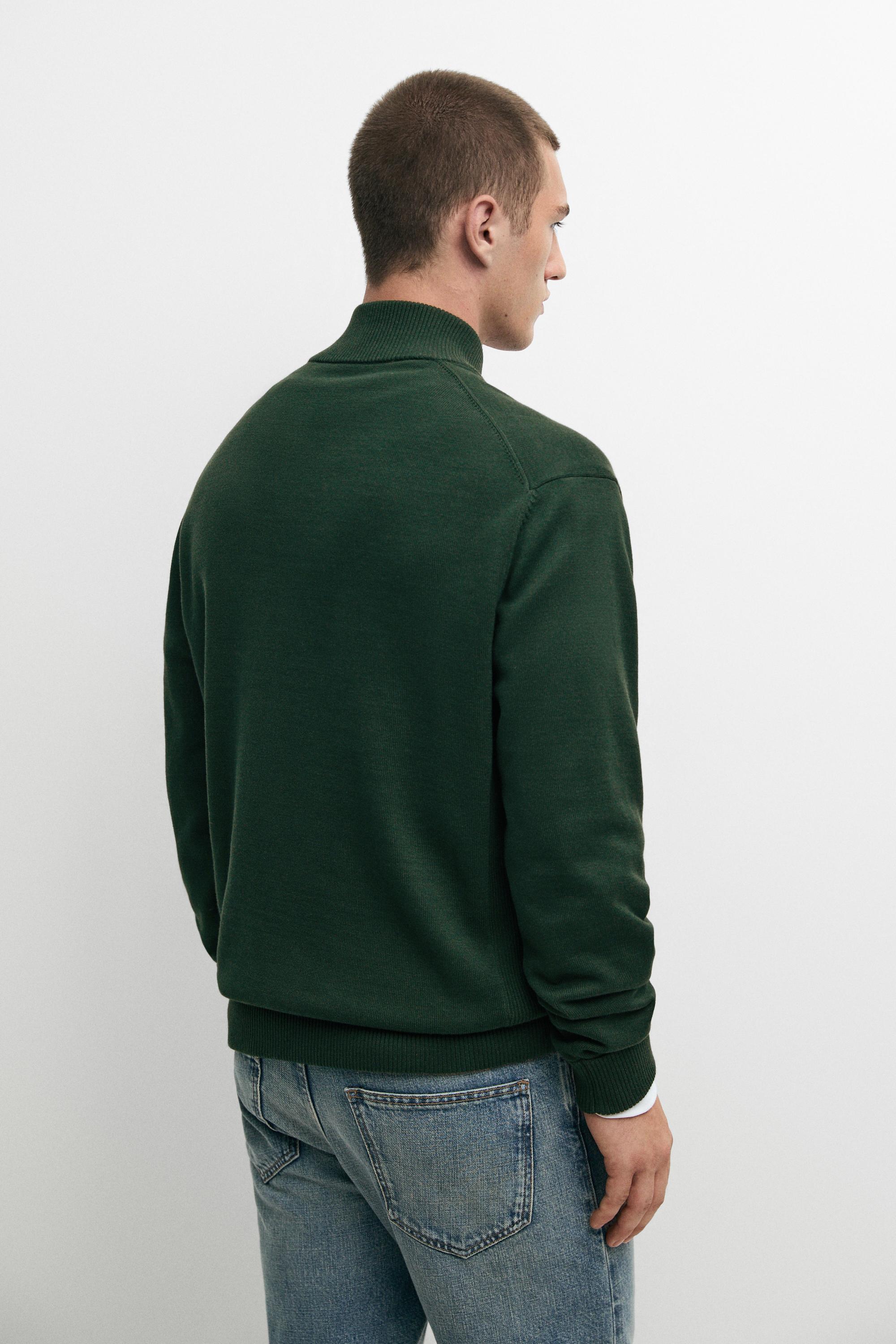 Mock neck zip knit sweater — KHAKI
