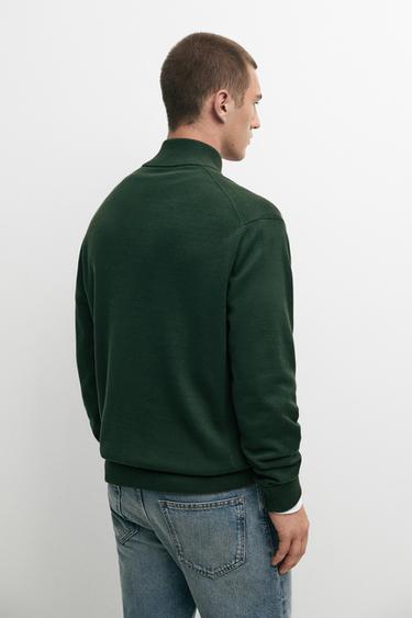 Mock neck zip knit sweater — KHAKI 5
