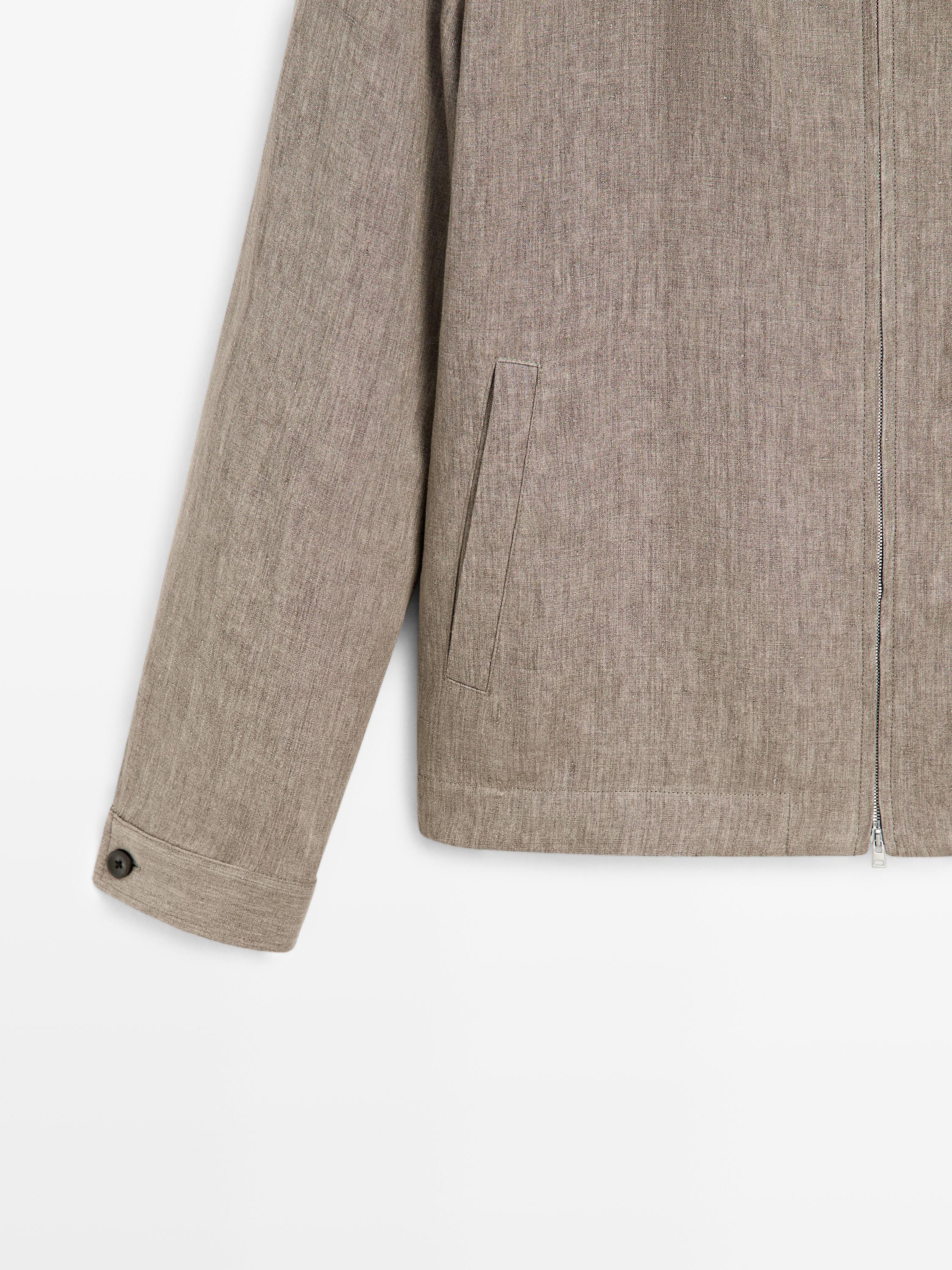 Faded total look linen bomber jacket — BROWN