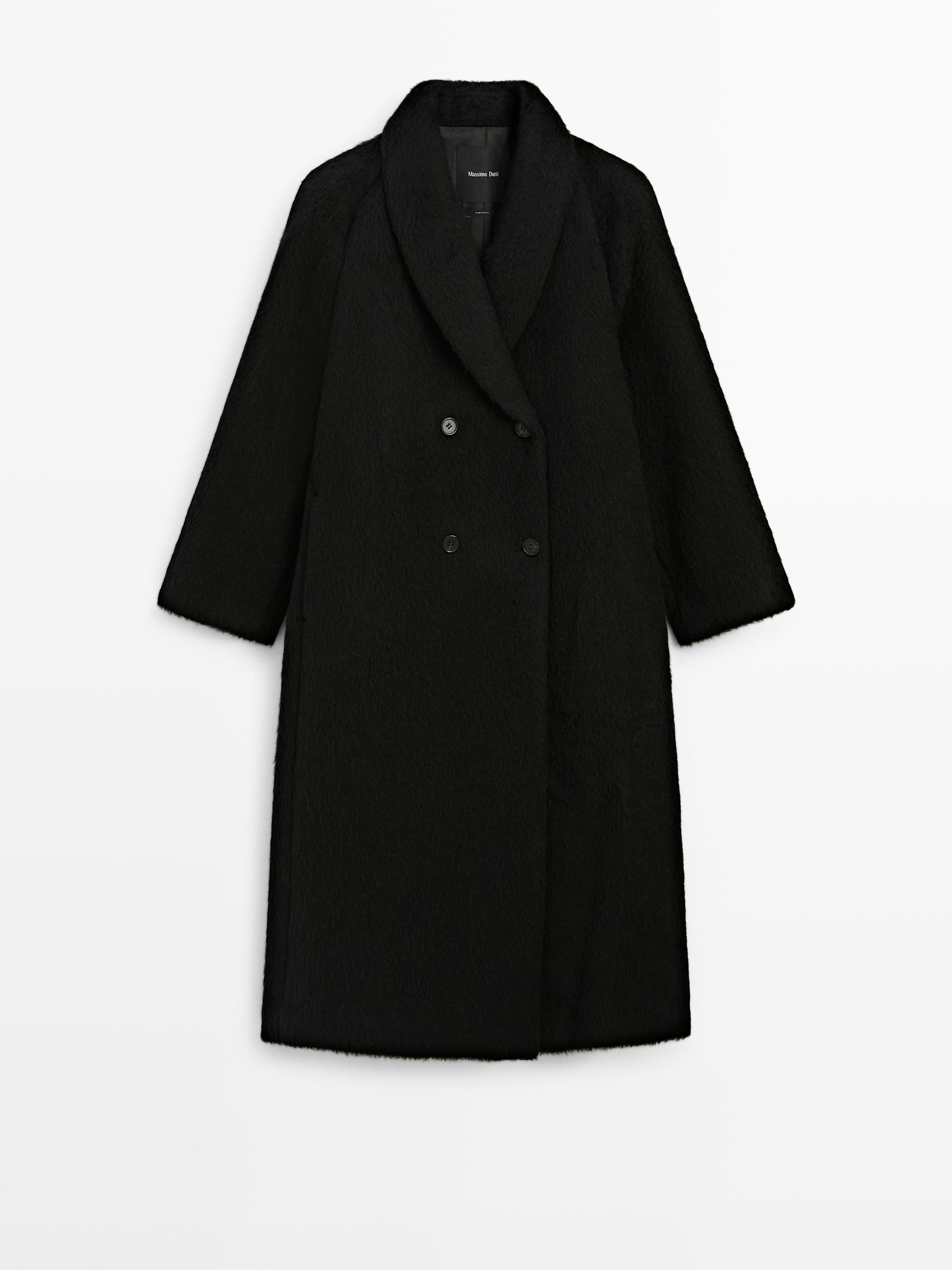 معطف طويل من صوف الألبكة والصوف