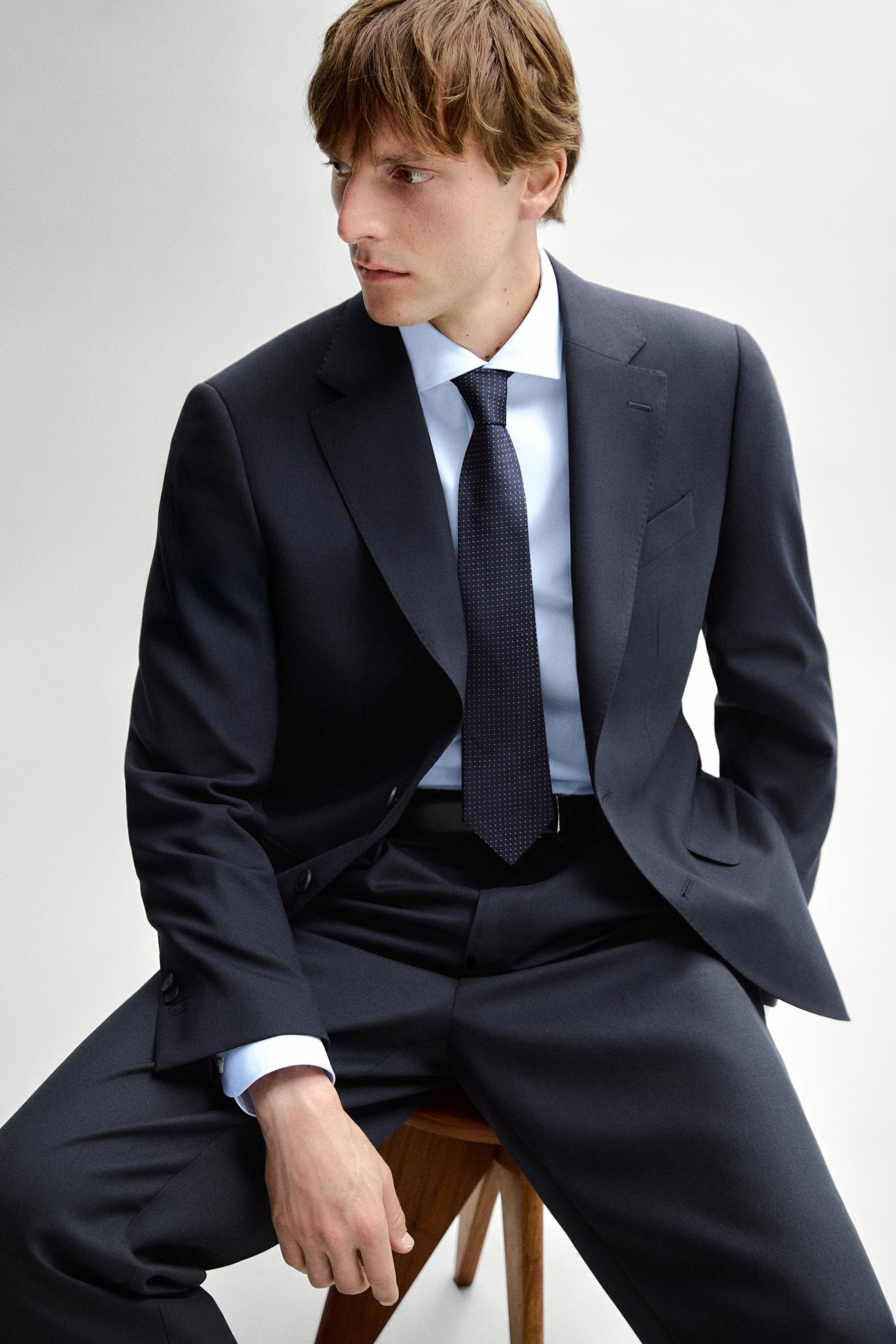 100% silk polka dot tie — NAVY BLUE