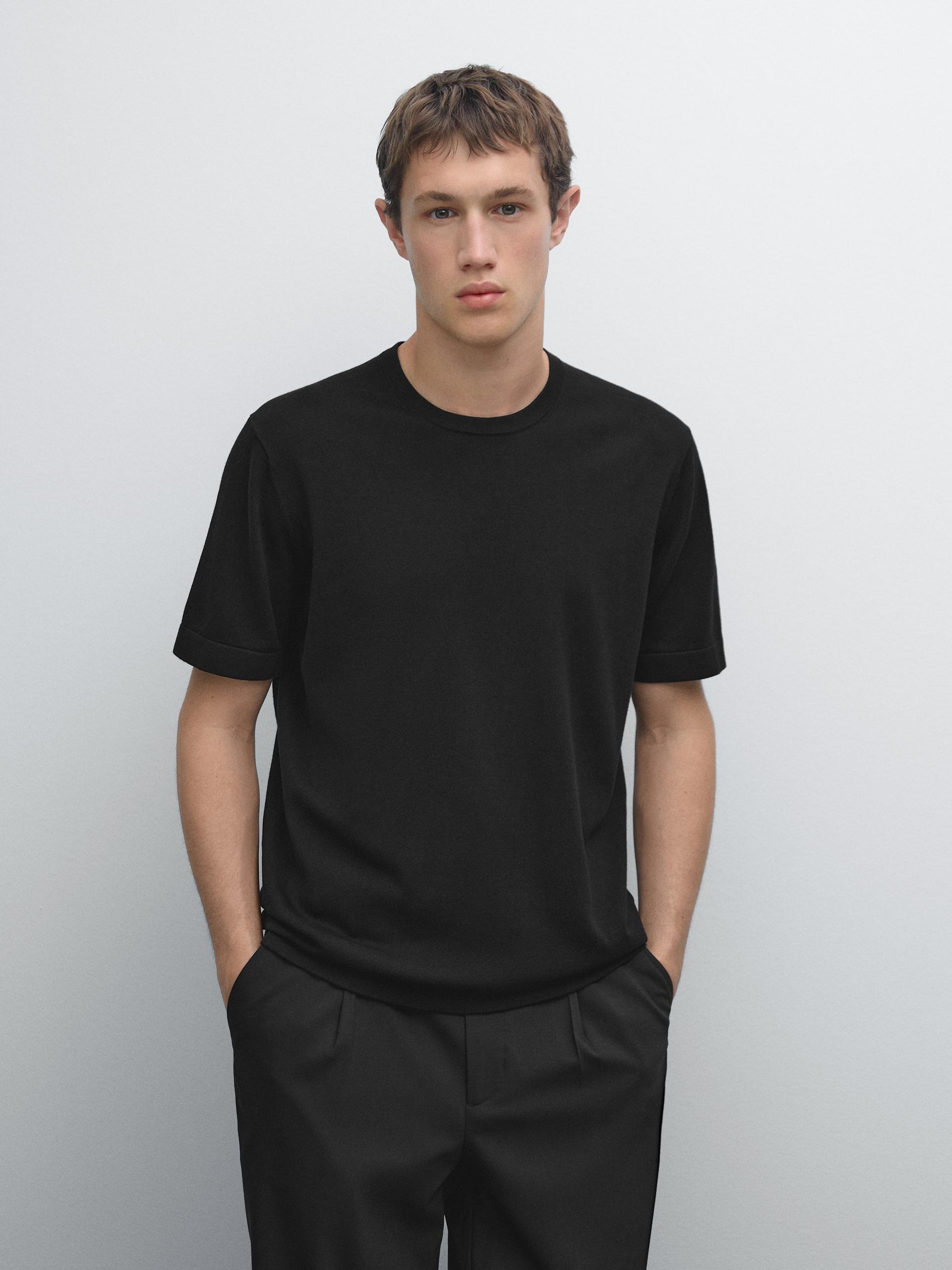 T-Shirt À Manches Courtes 100 % Coton - Noir - L - Massimo Dutti - Homme