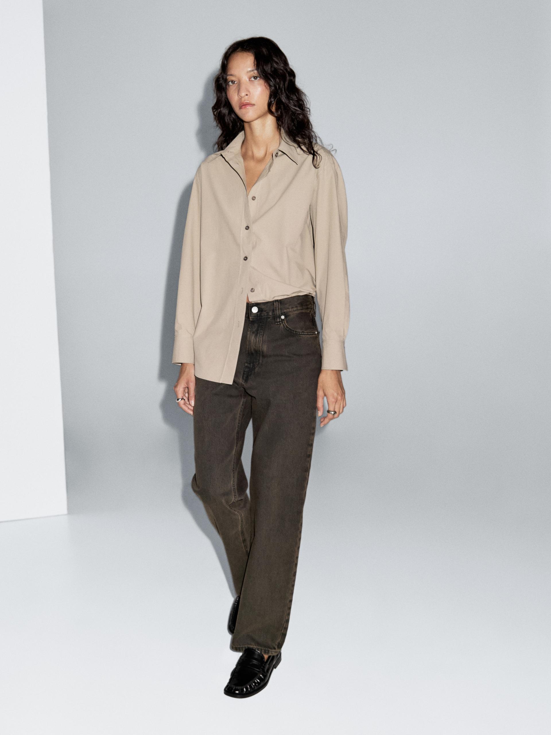 Proste Jeansy Z Wysokim Stanem - Szary Naturalny - 42 - Massimo Dutti - Kobieta