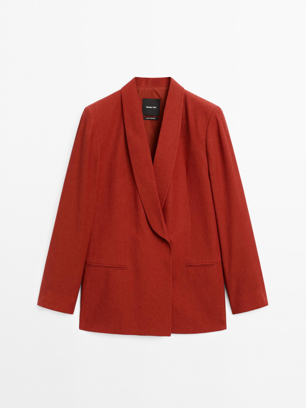 Massimo Dutti - Dame - Blazer I Hørblanding Med Sjalskrave - Rød - 40