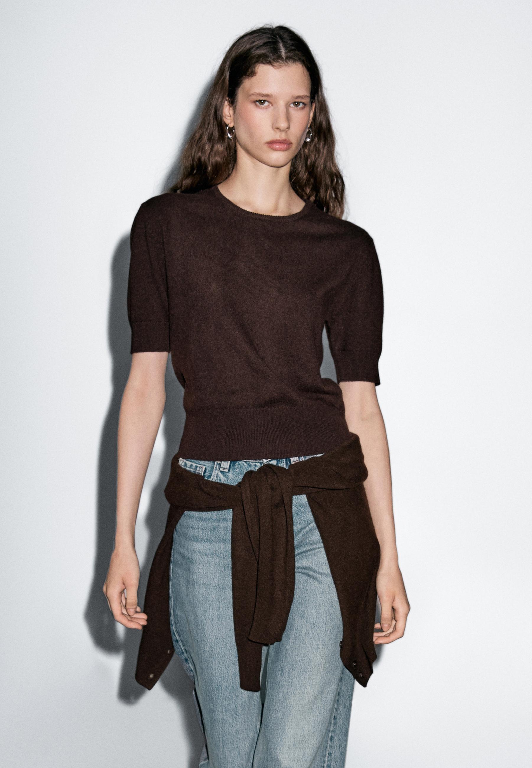 Short sleeve wool blend sweater