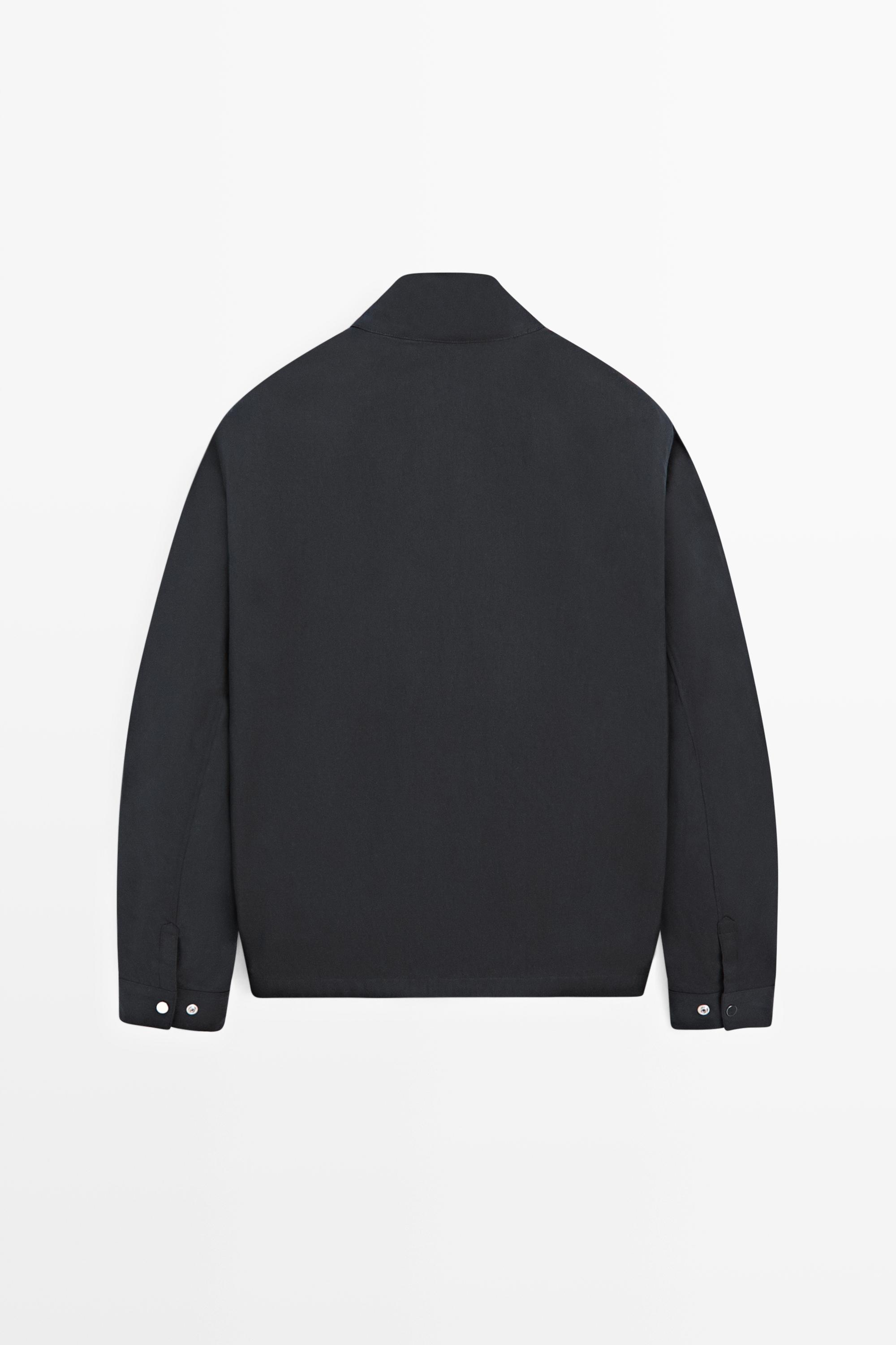 Cotton blend high-neck jacket — DARK NAVY