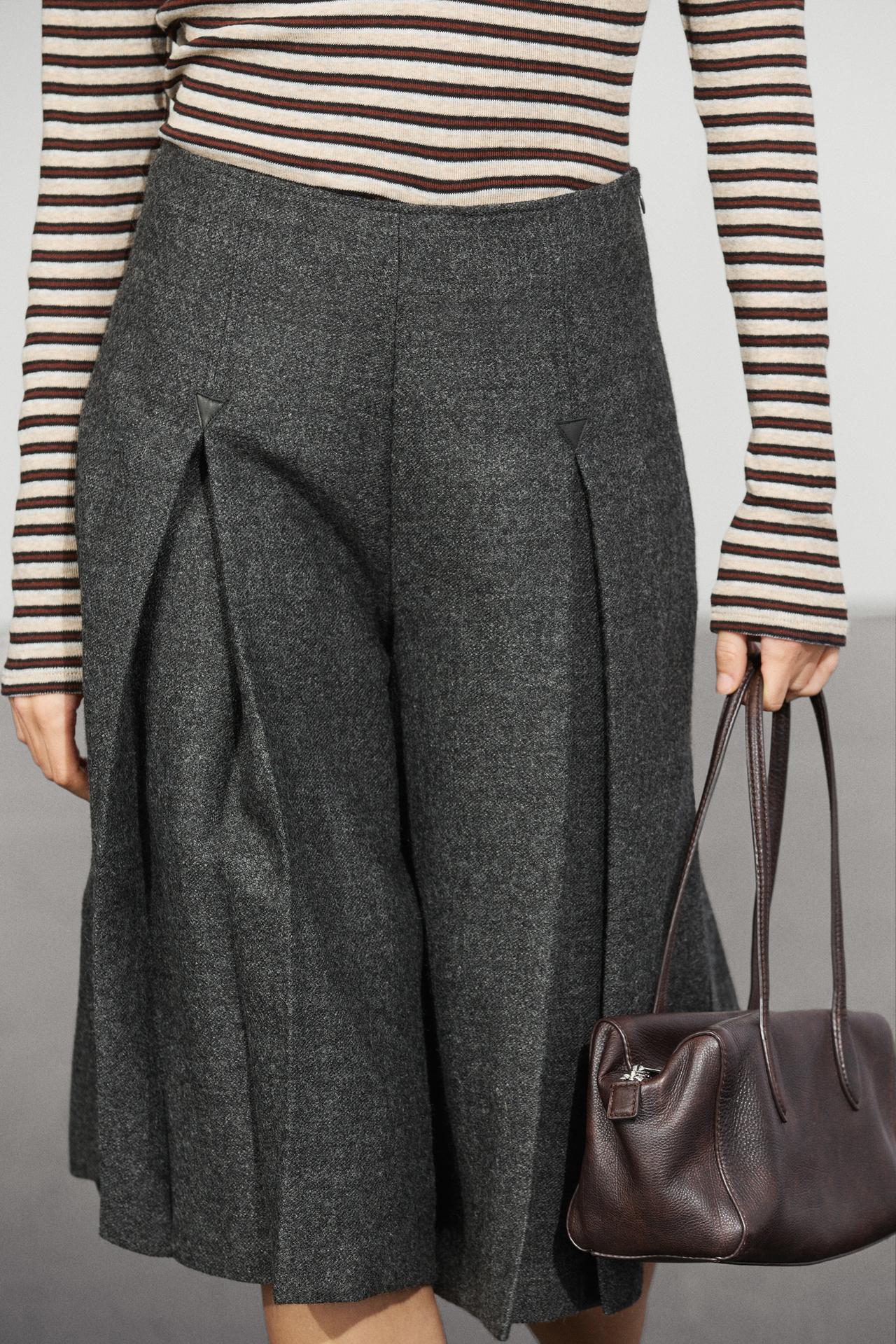 Pleated-detail skort pants — GREY
