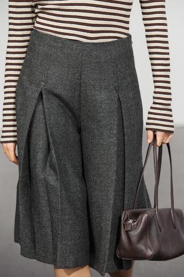 Pleated-detail skort pants — GREY 3