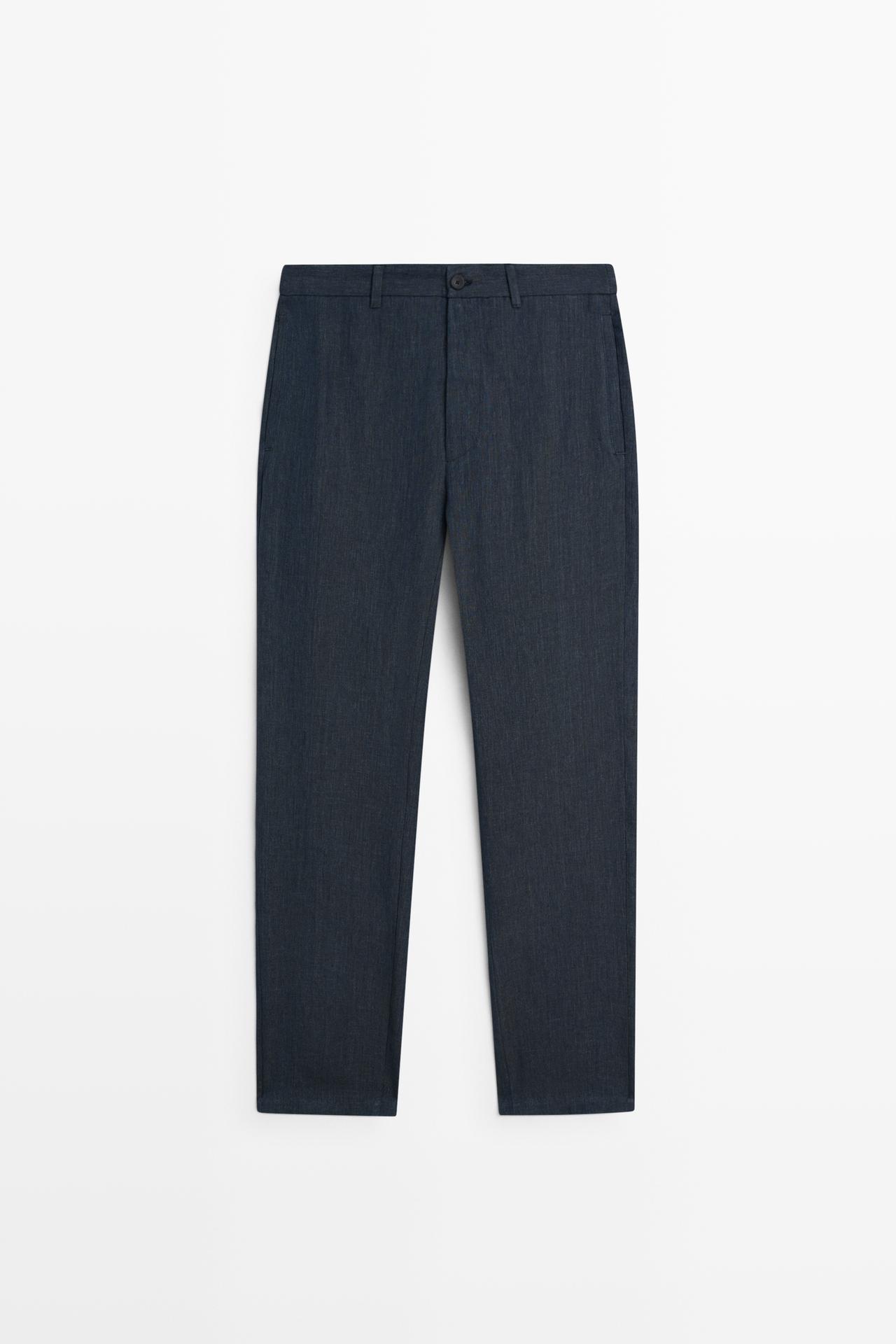 100% Linen Elastic-Waist Pants — NAVY BLUE