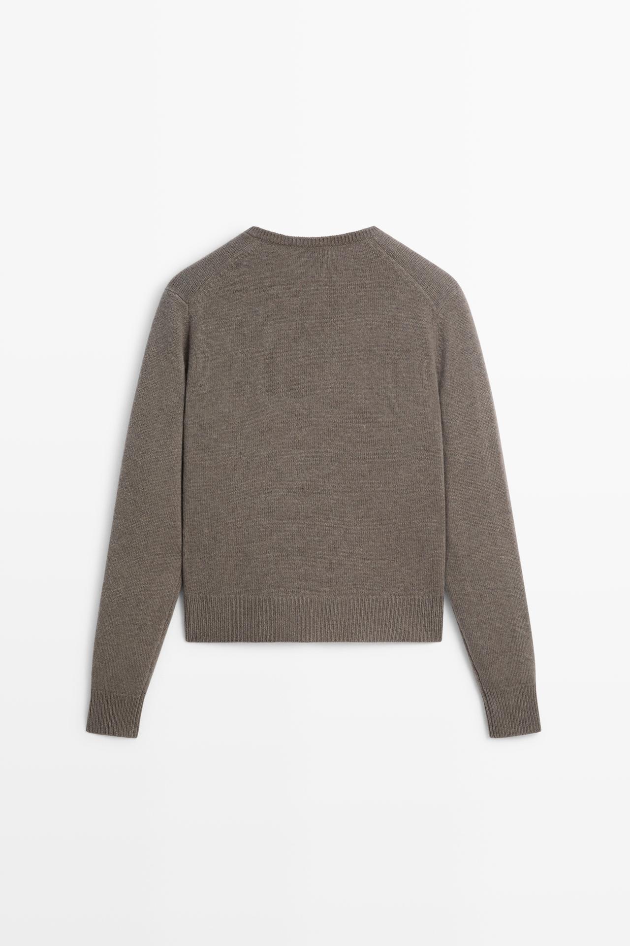 100% wool V-neck knit sweater — MOLE BROWN