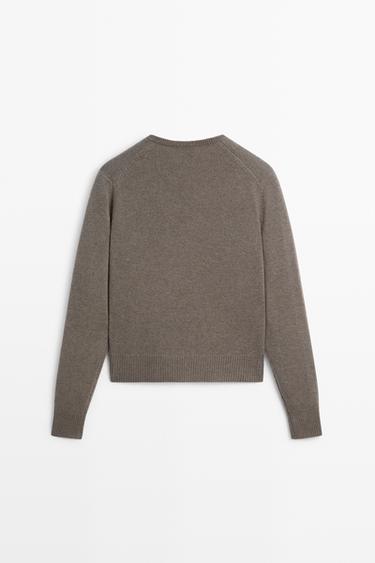 100% wool V-neck knit sweater — MOLE BROWN 6