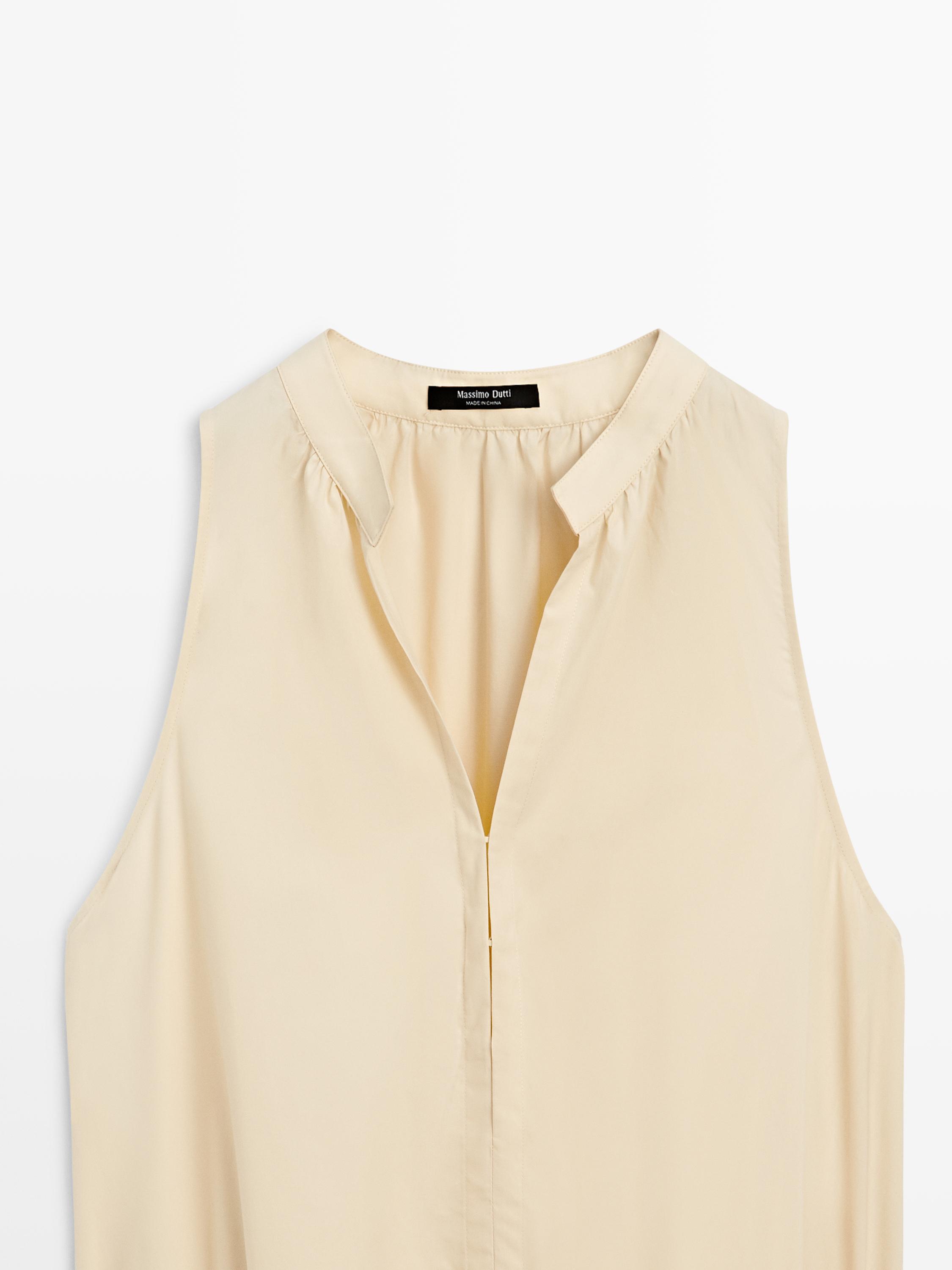 100% cotton midi dress with elasticated waist — PALE YELLOW