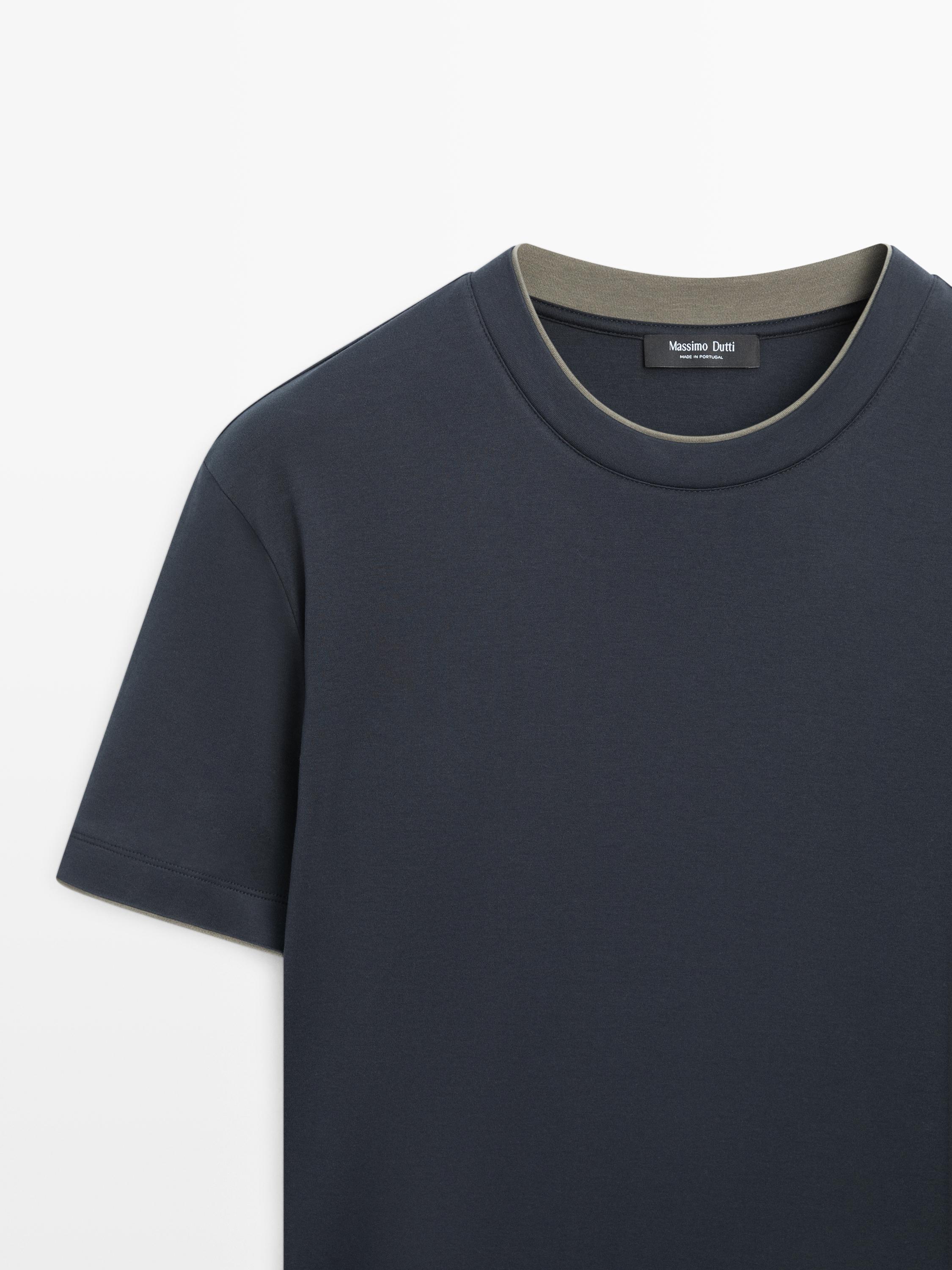 100% cotton T-shirt with contrast neckline — NAVY BLUE