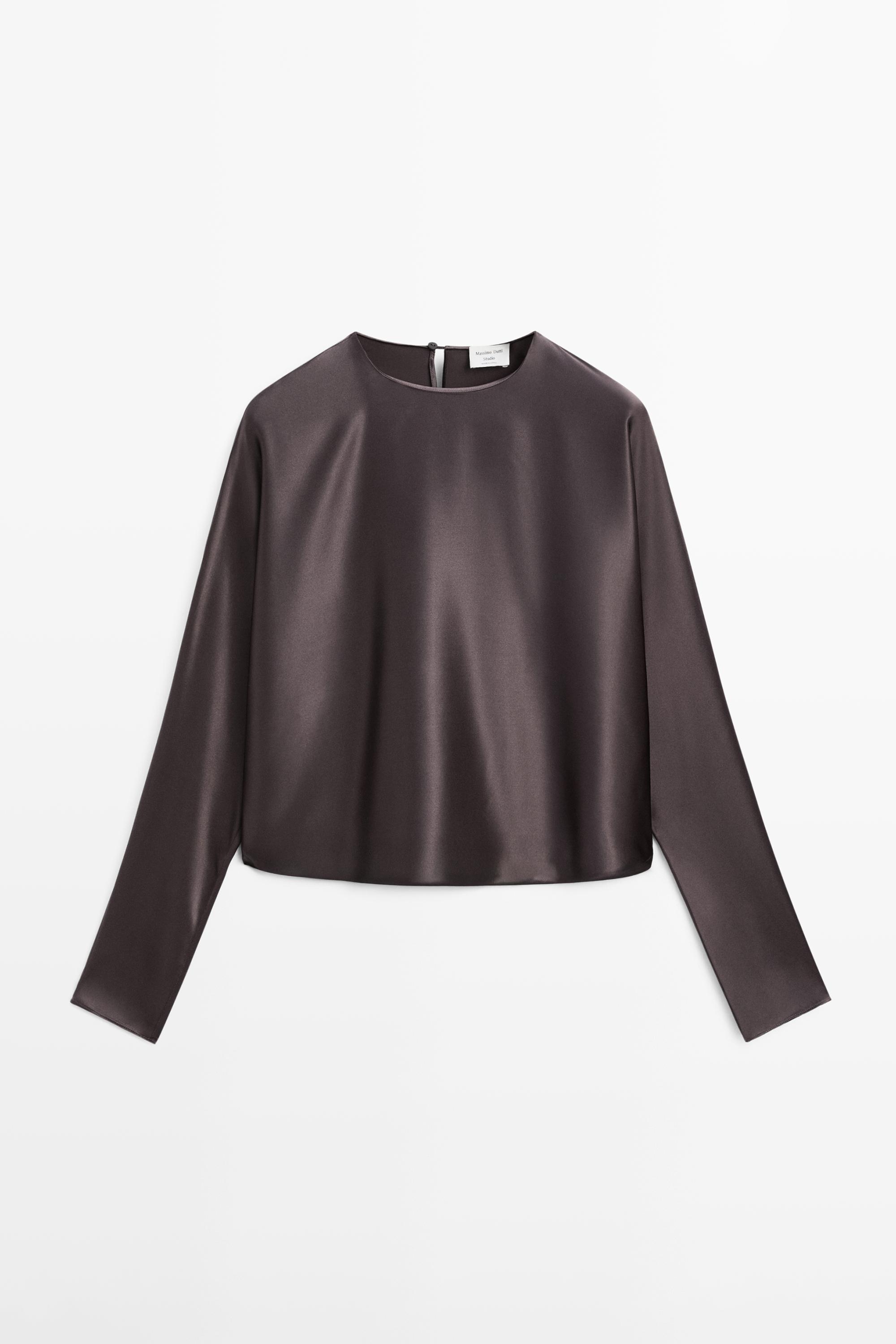 بلوزة قصيرة حرير 100% بأكمام خفاش - STUDIO