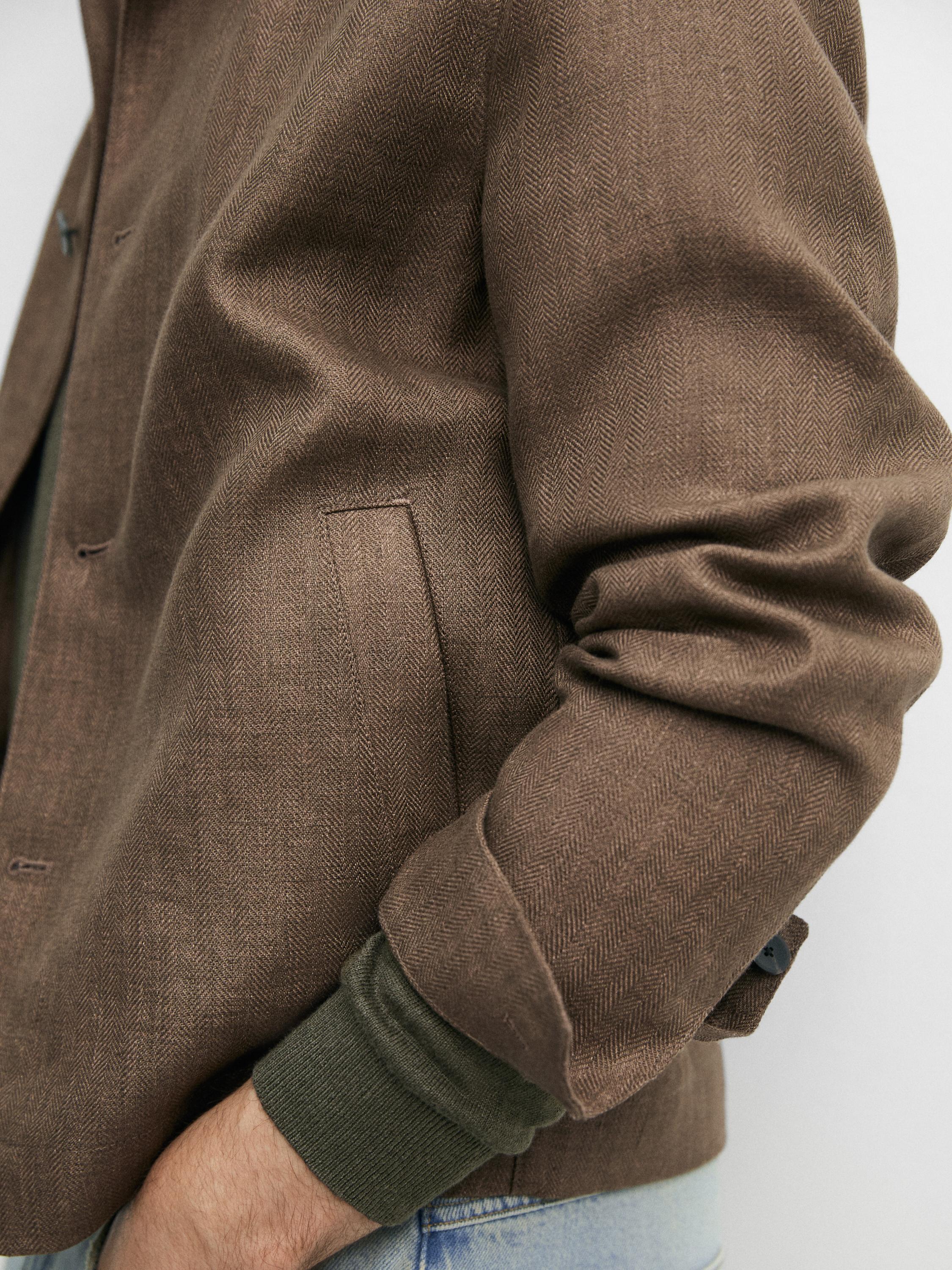 Total look linen jacket with herringbone detail — OCHRE