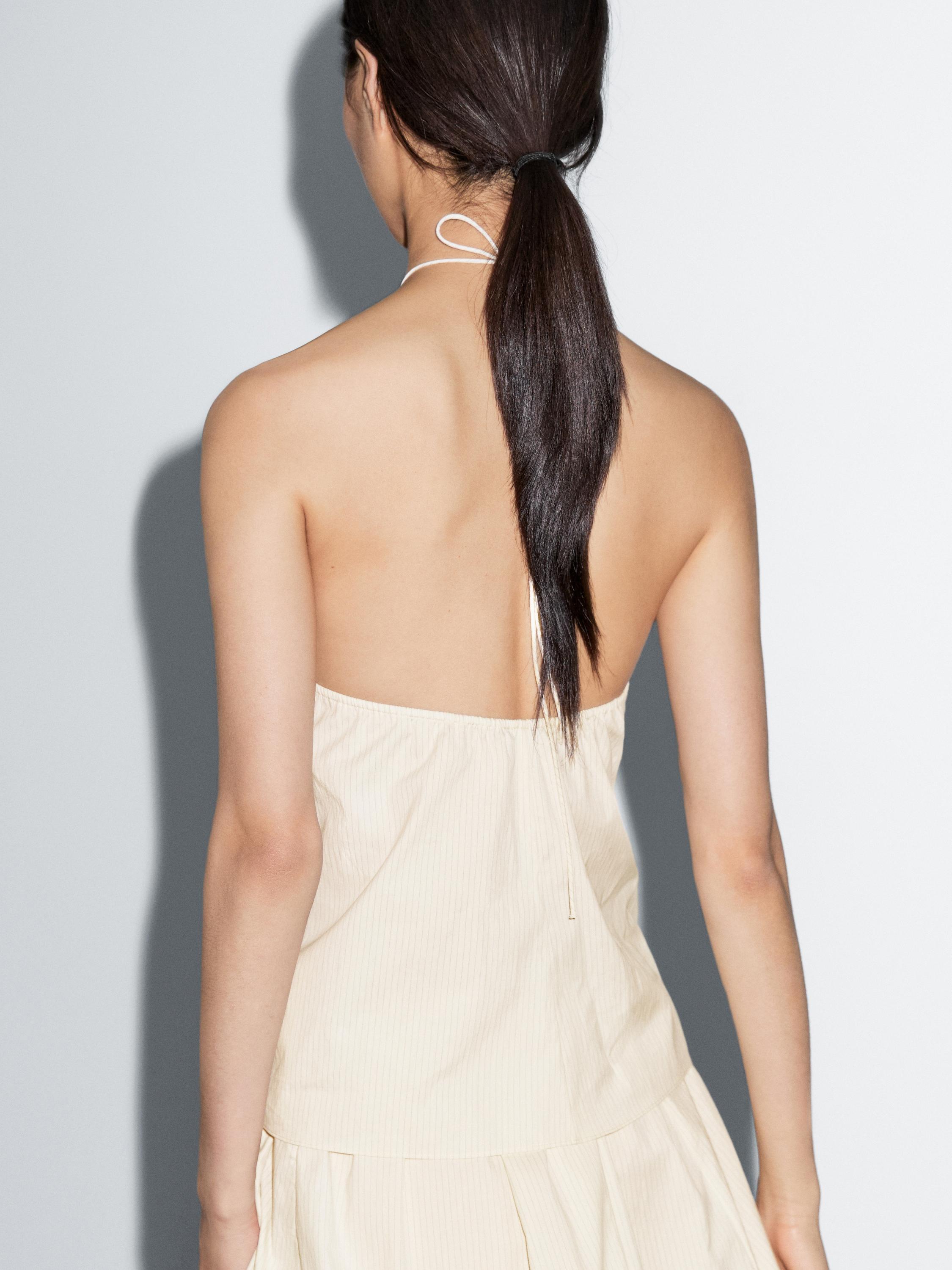 Striped cotton blend halter top