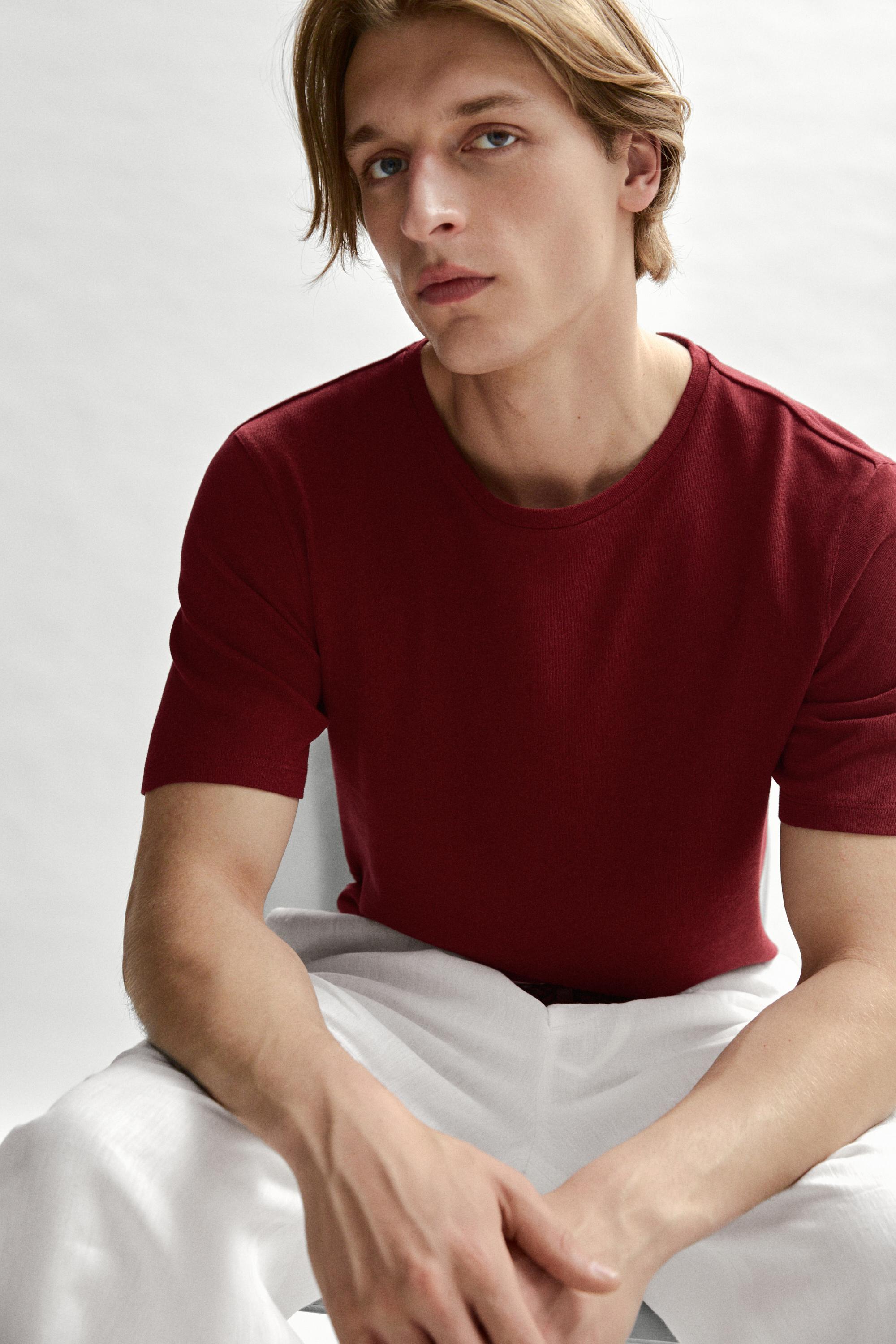 Short sleeve linen and cotton T-shirt — RED