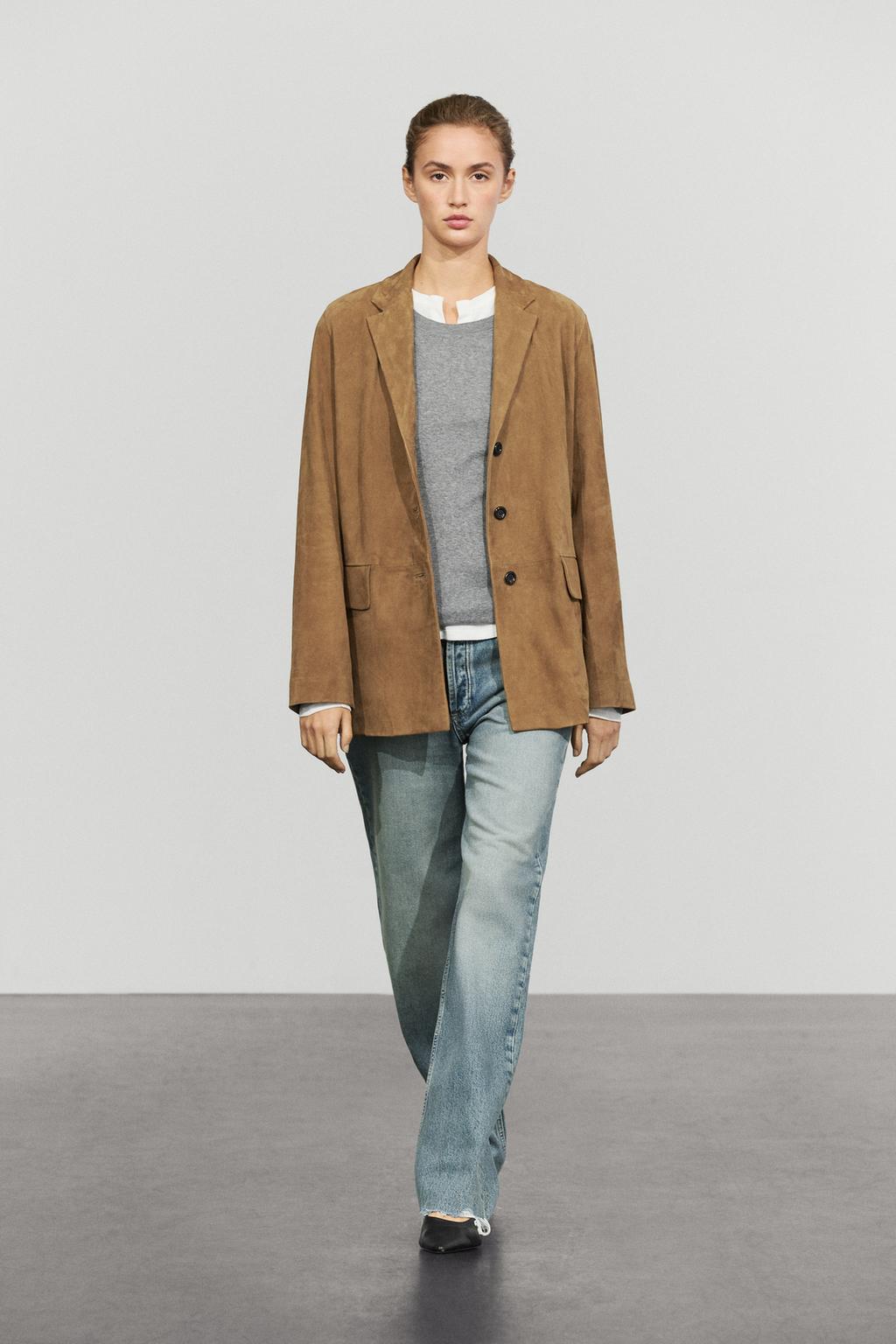 Massimo Dutti Süet dəri jaket, yaxalı