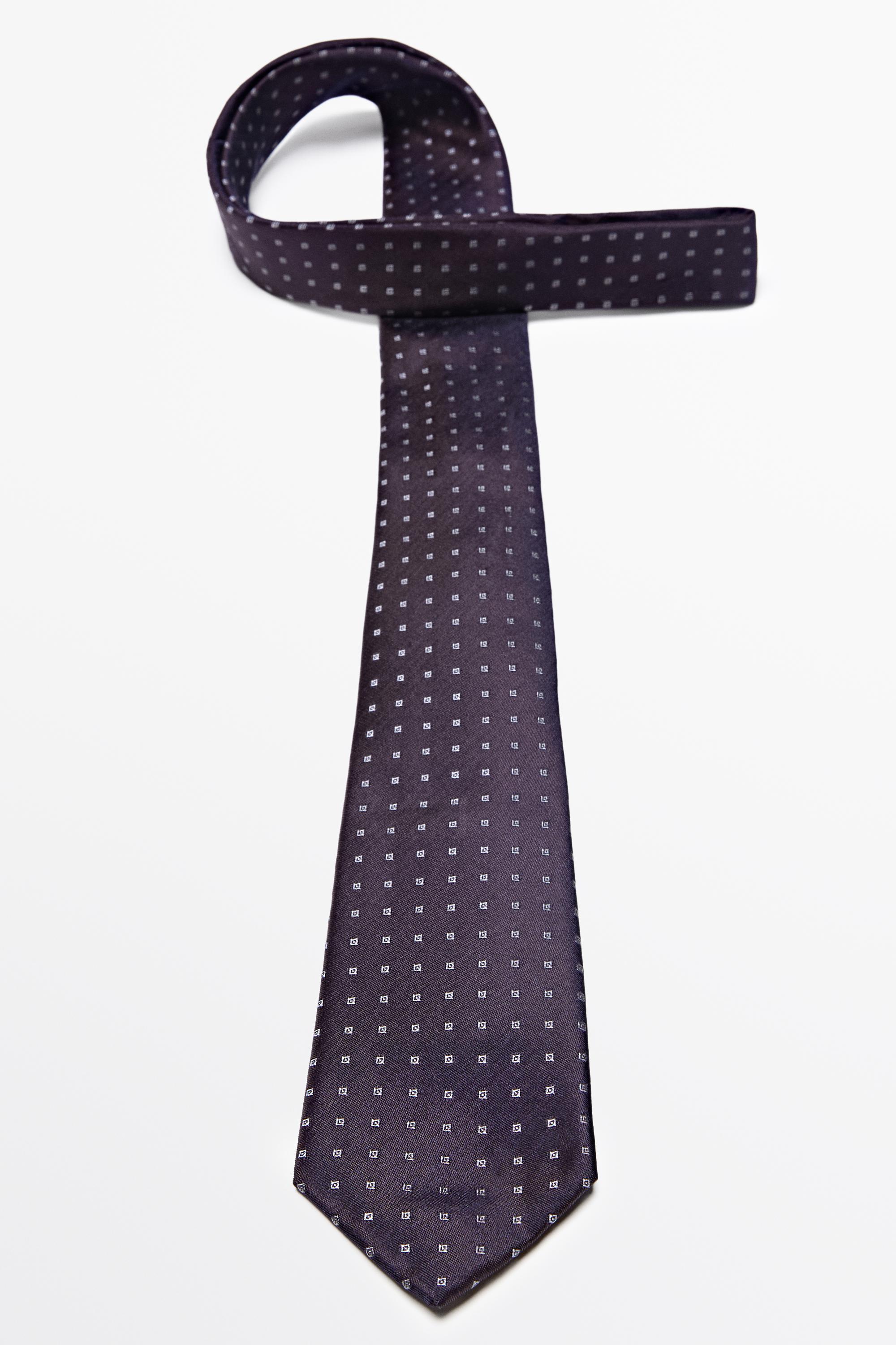 100% silk geometric print tie — BURGUNDY