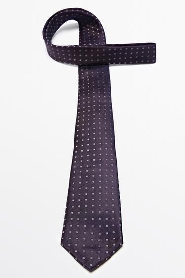 100% silk geometric print tie — BURGUNDY 4