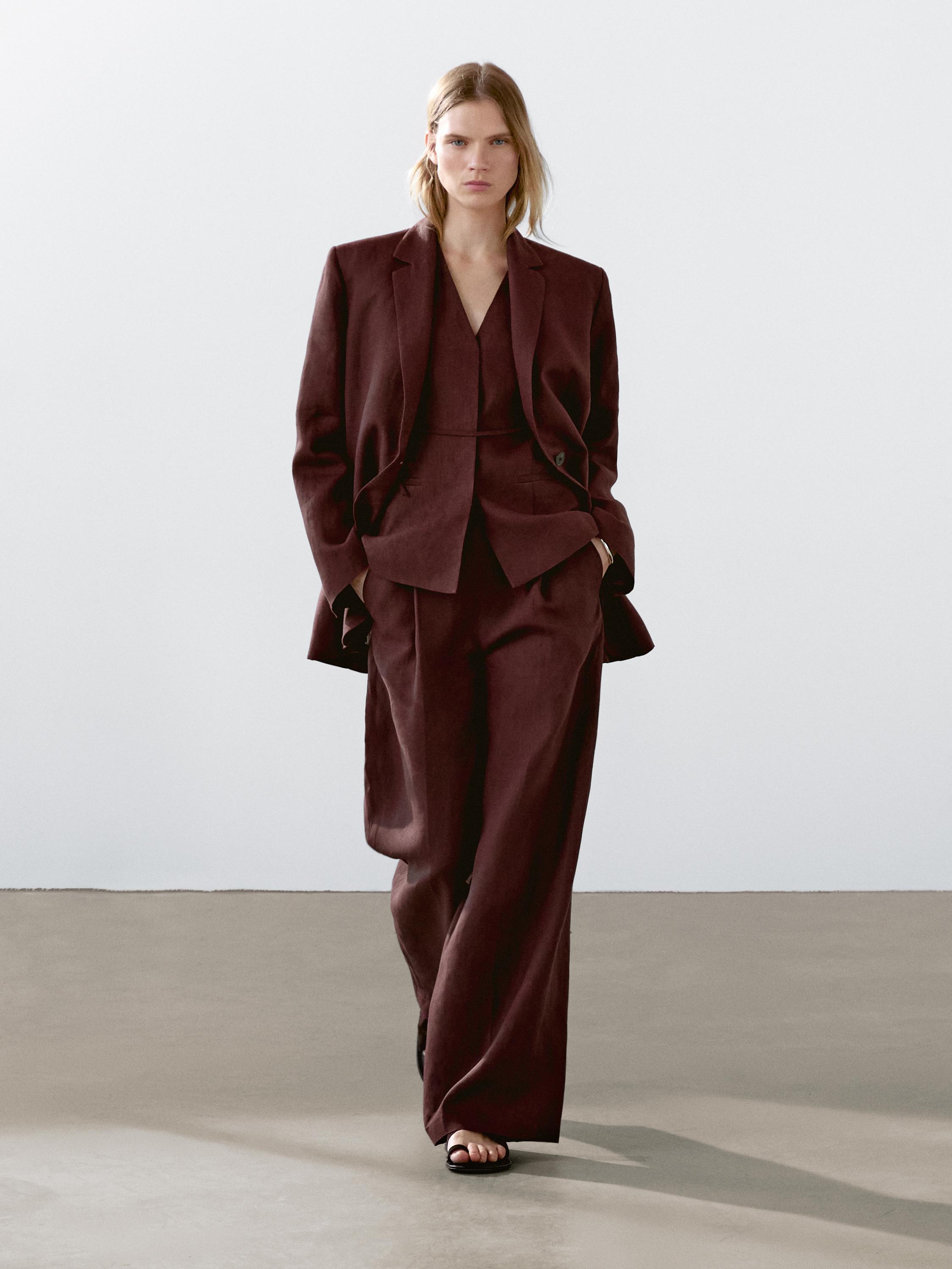 Flowing 100% linen trousers with darts