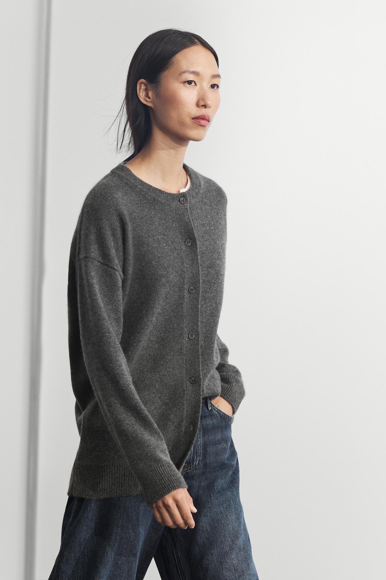 100% cashmere oversize knit cardigan — ANTHRACITE GREY