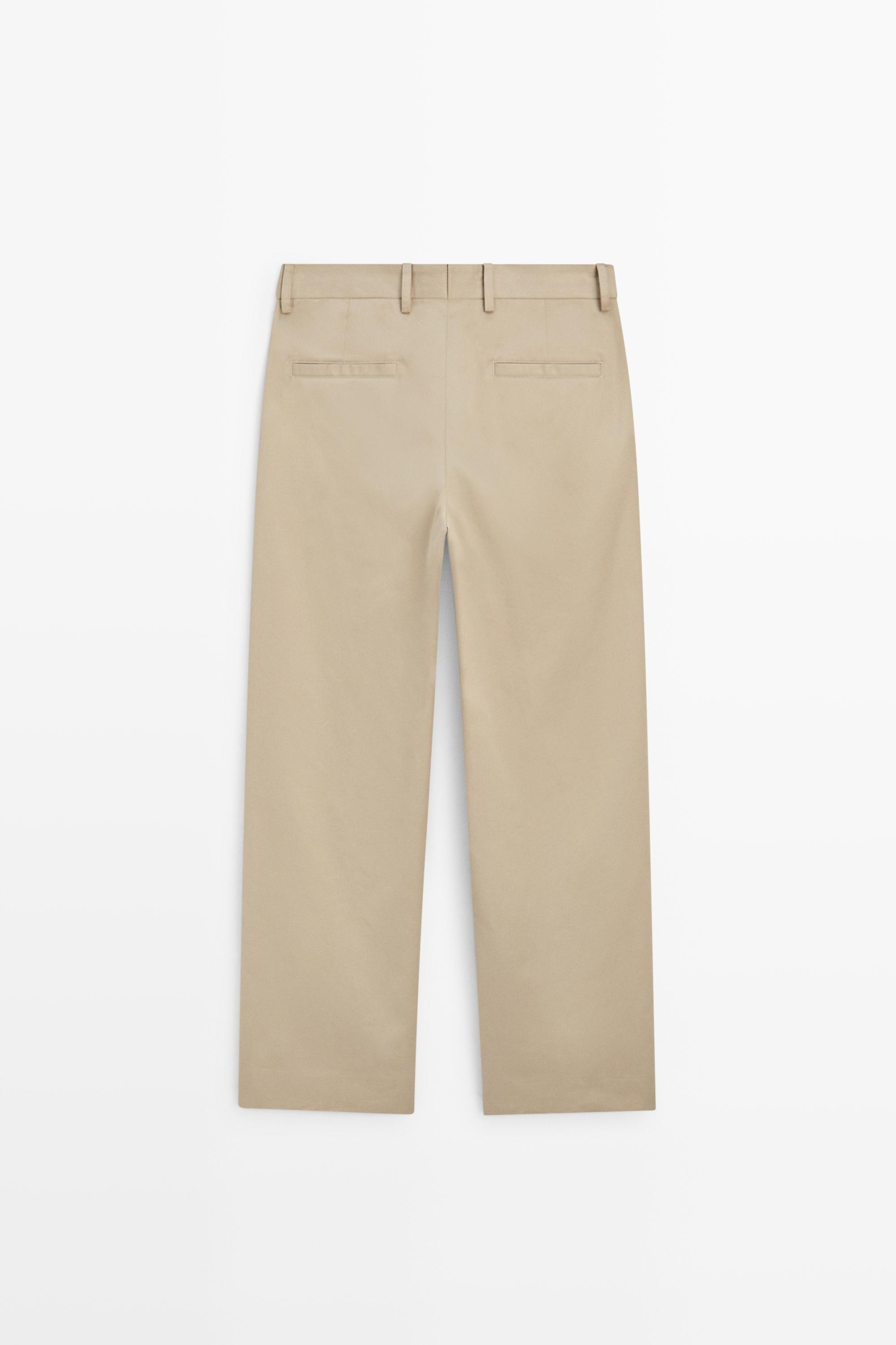100% cotton wide-leg pants — KHAKI