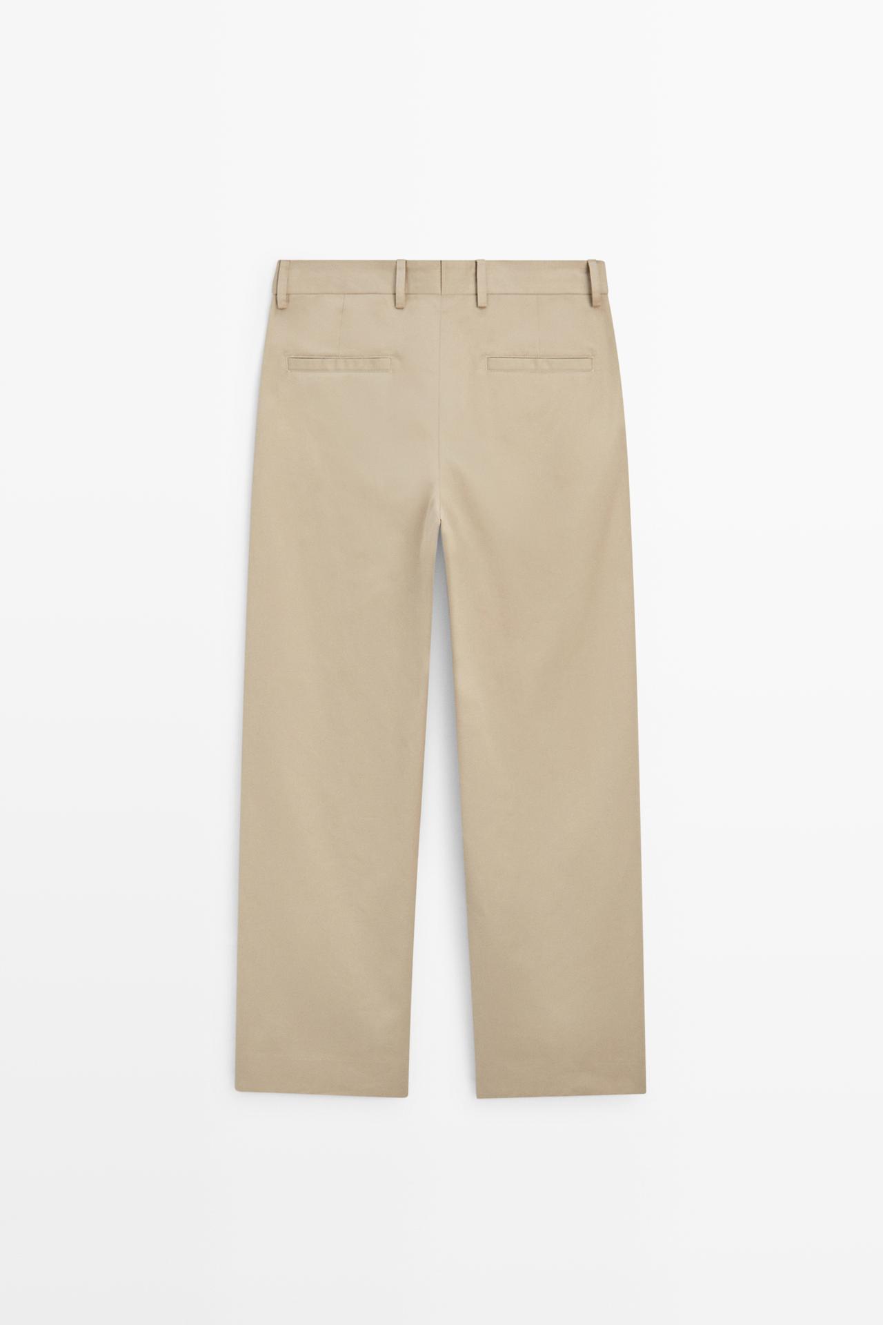 100% cotton wide-leg pants — KHAKI