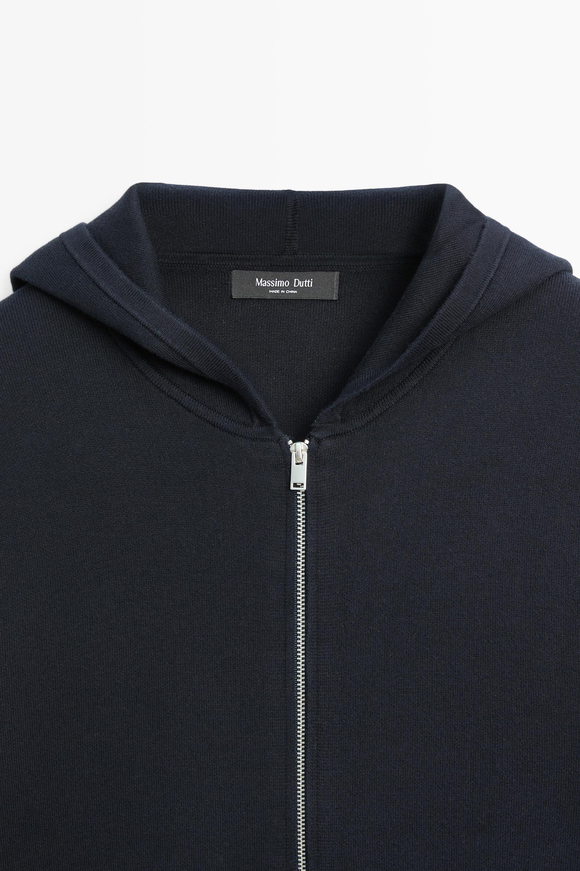 100% cotton hooded knit cardigan — NAVY BLUE