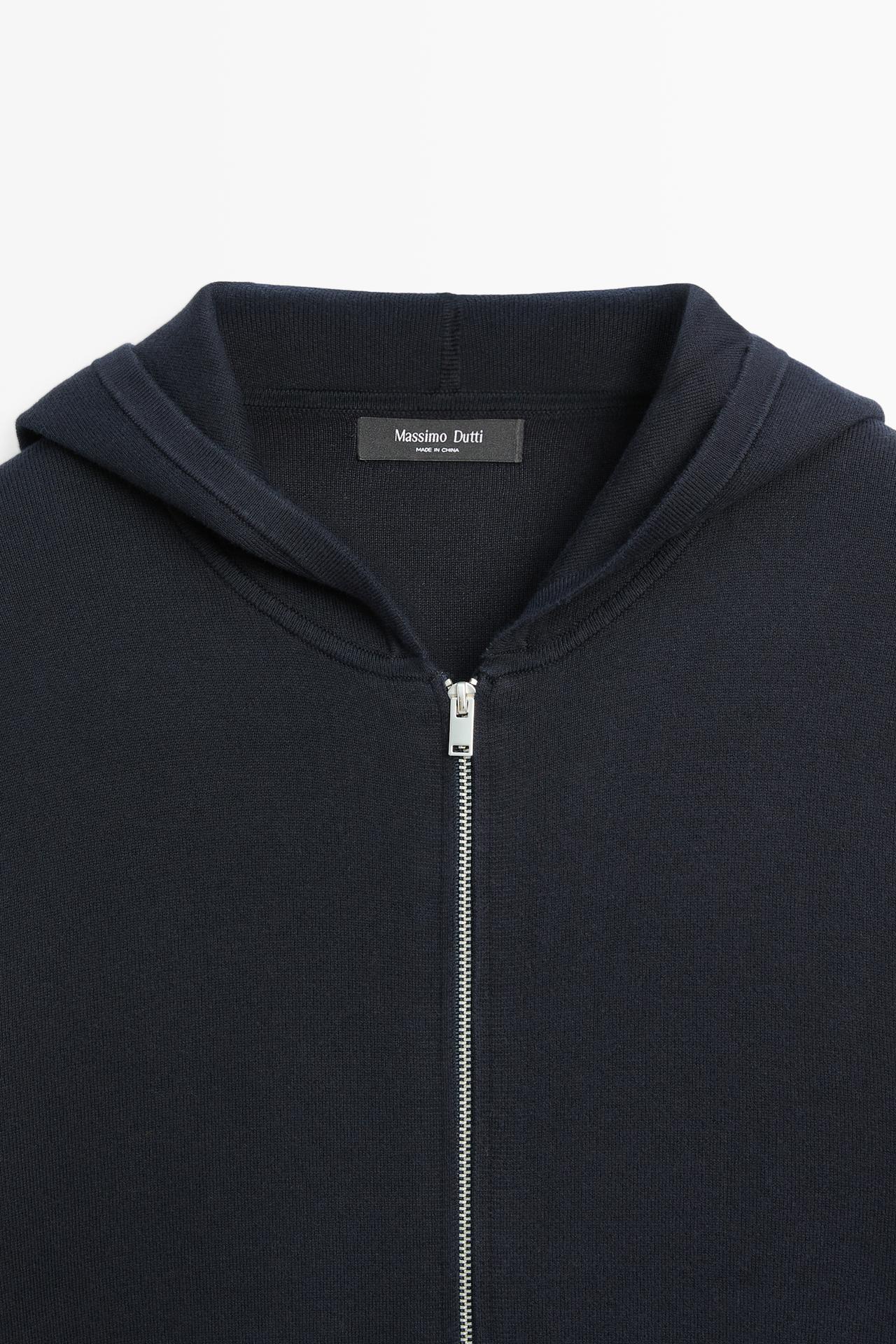 100% cotton hooded knit cardigan — NAVY BLUE