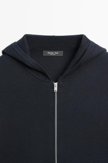 100% cotton hooded knit cardigan — NAVY BLUE 9