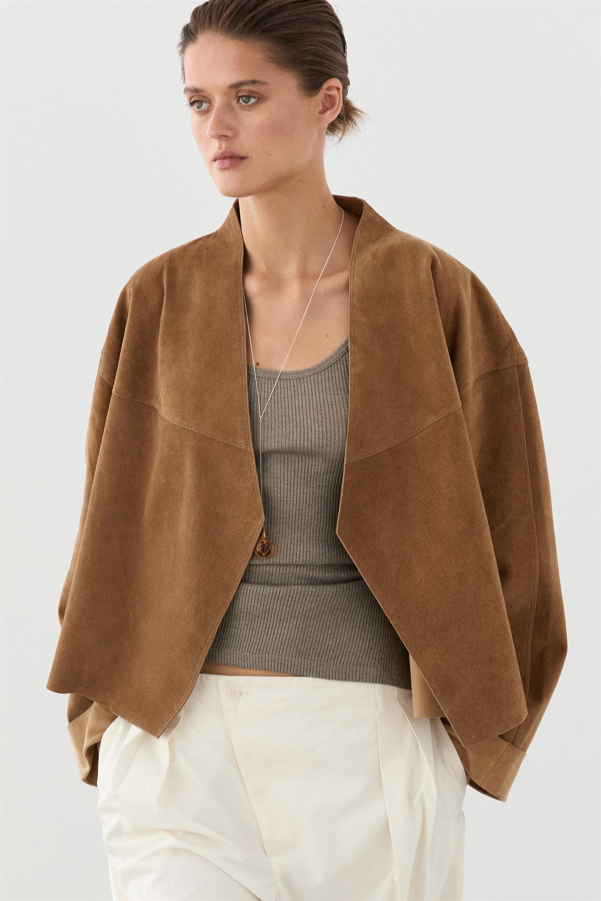 Short double-breasted suede leather jacket — MUSTARD YELLOW