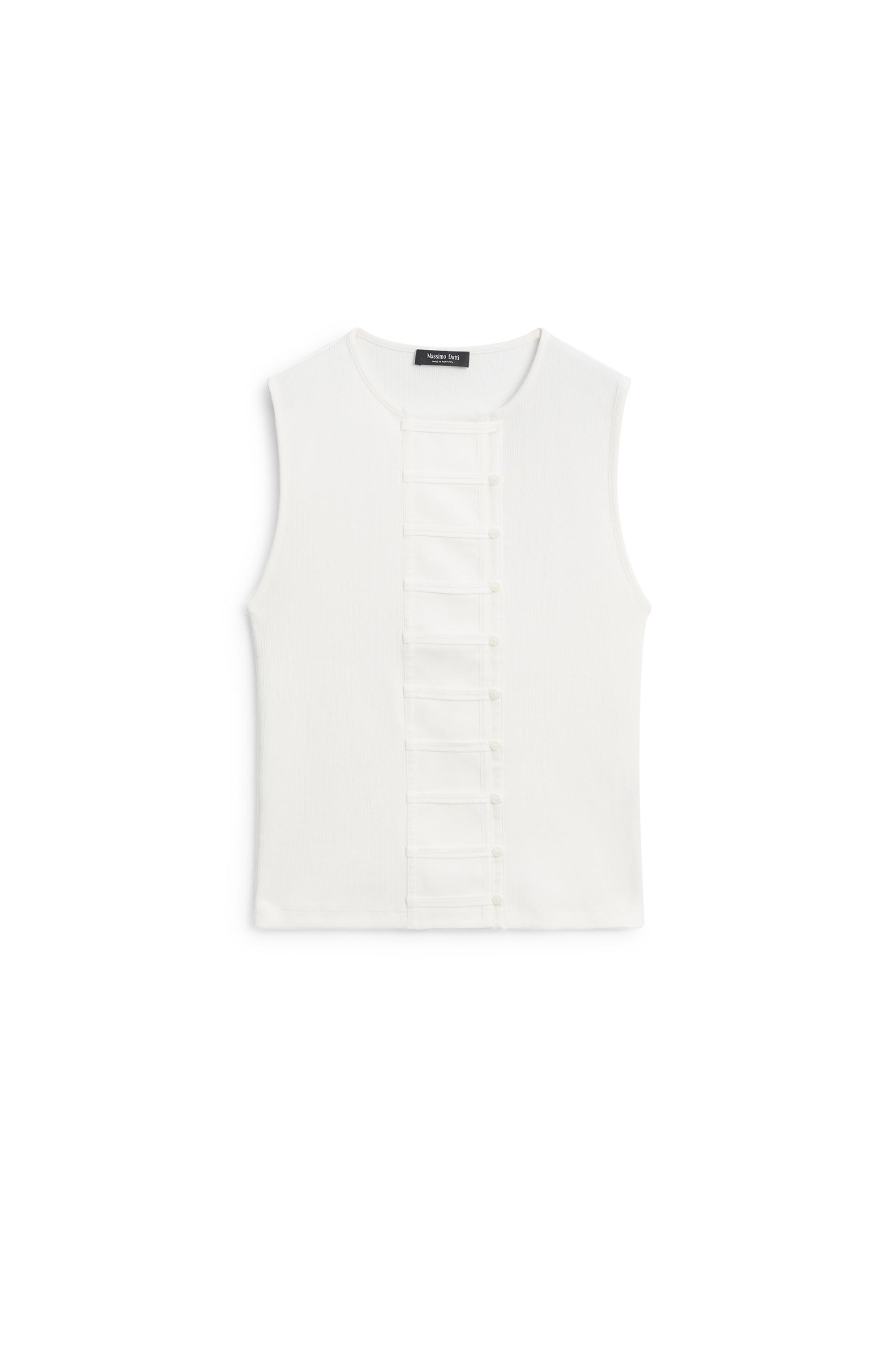 Massimo Dutti Düğme detaylı pamuk karışımlı t-shirt görsel 3