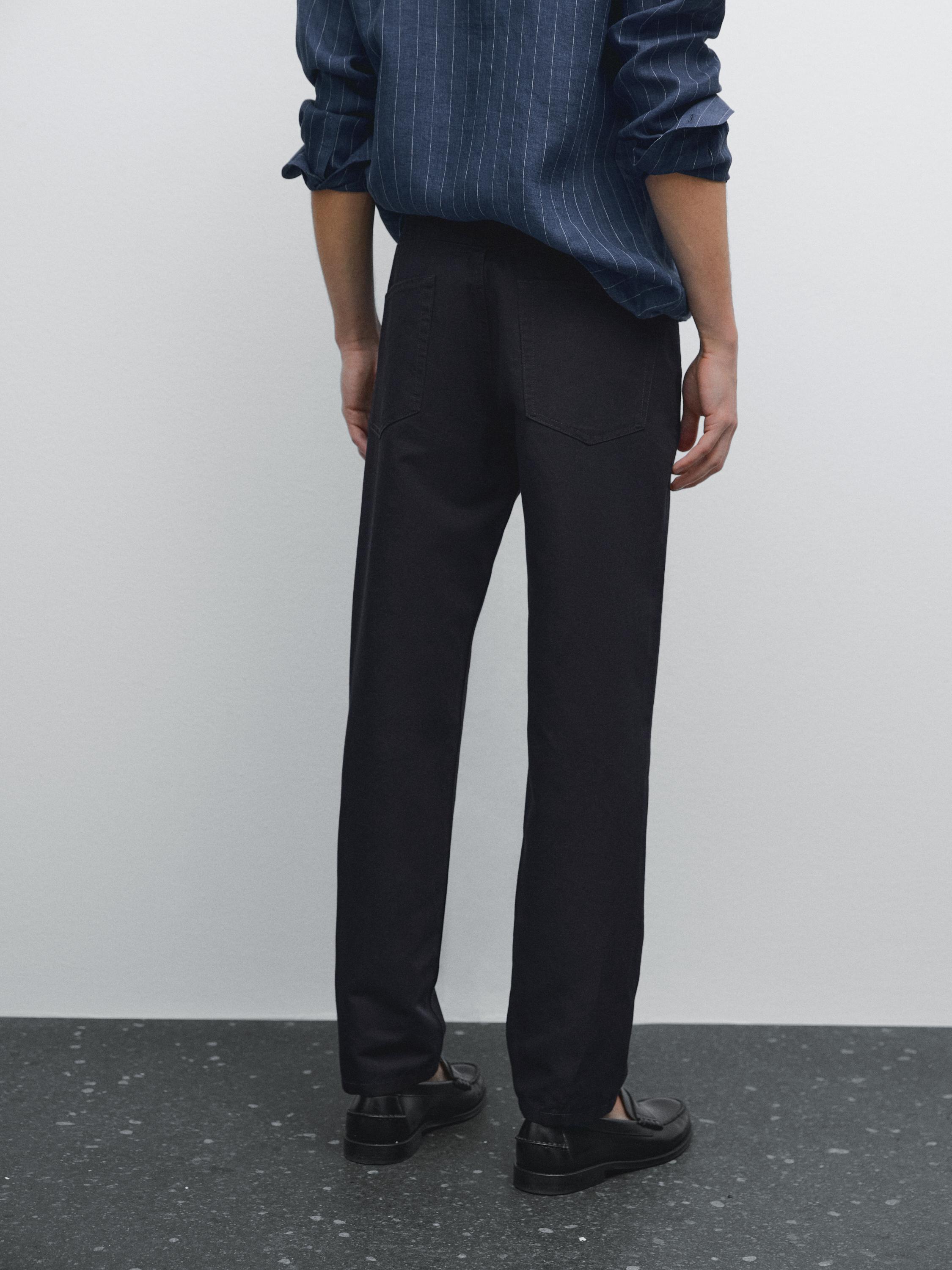 Cotton blend tapered fit trousers