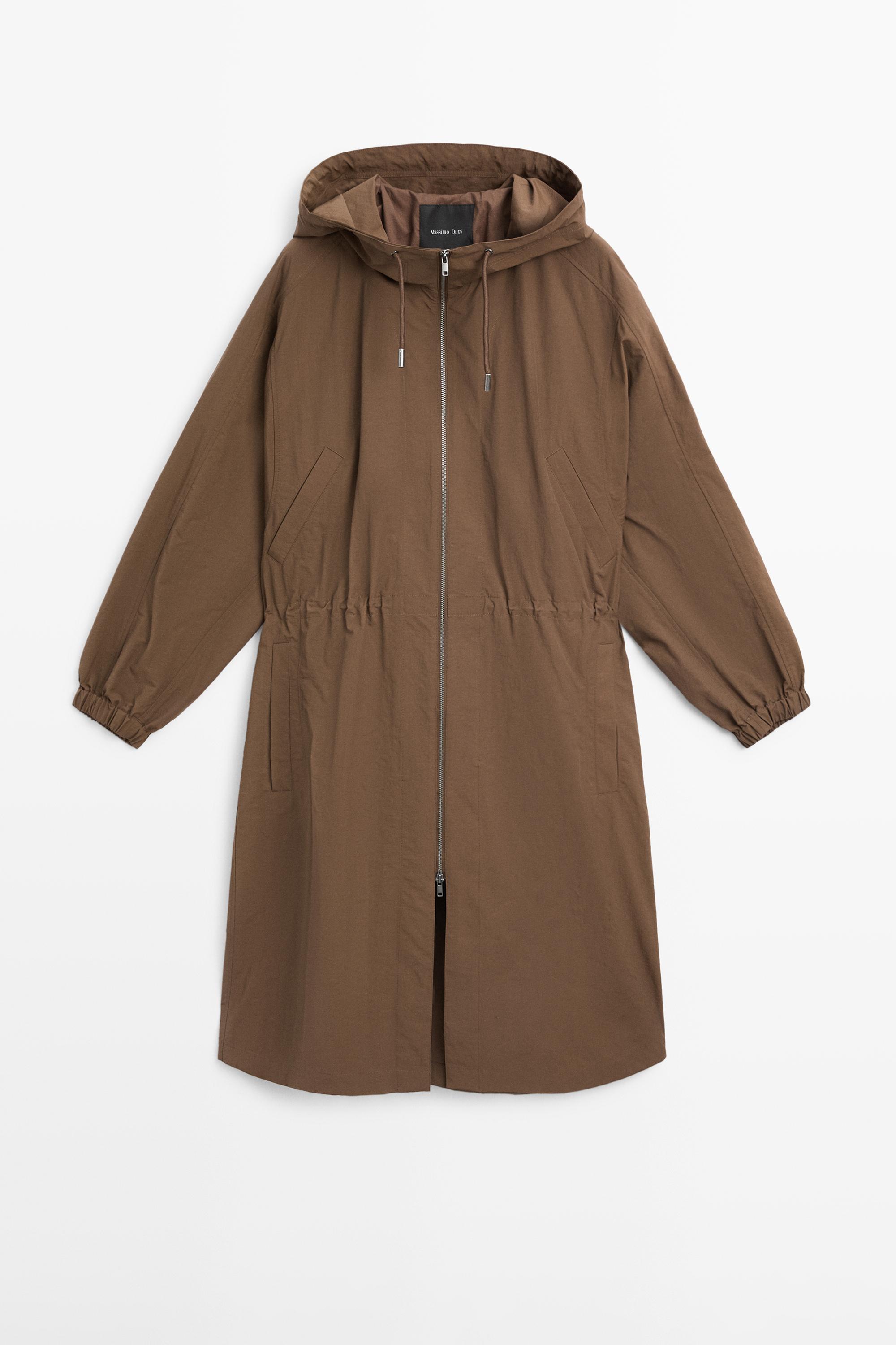 Long technical fabric parka — BROWN