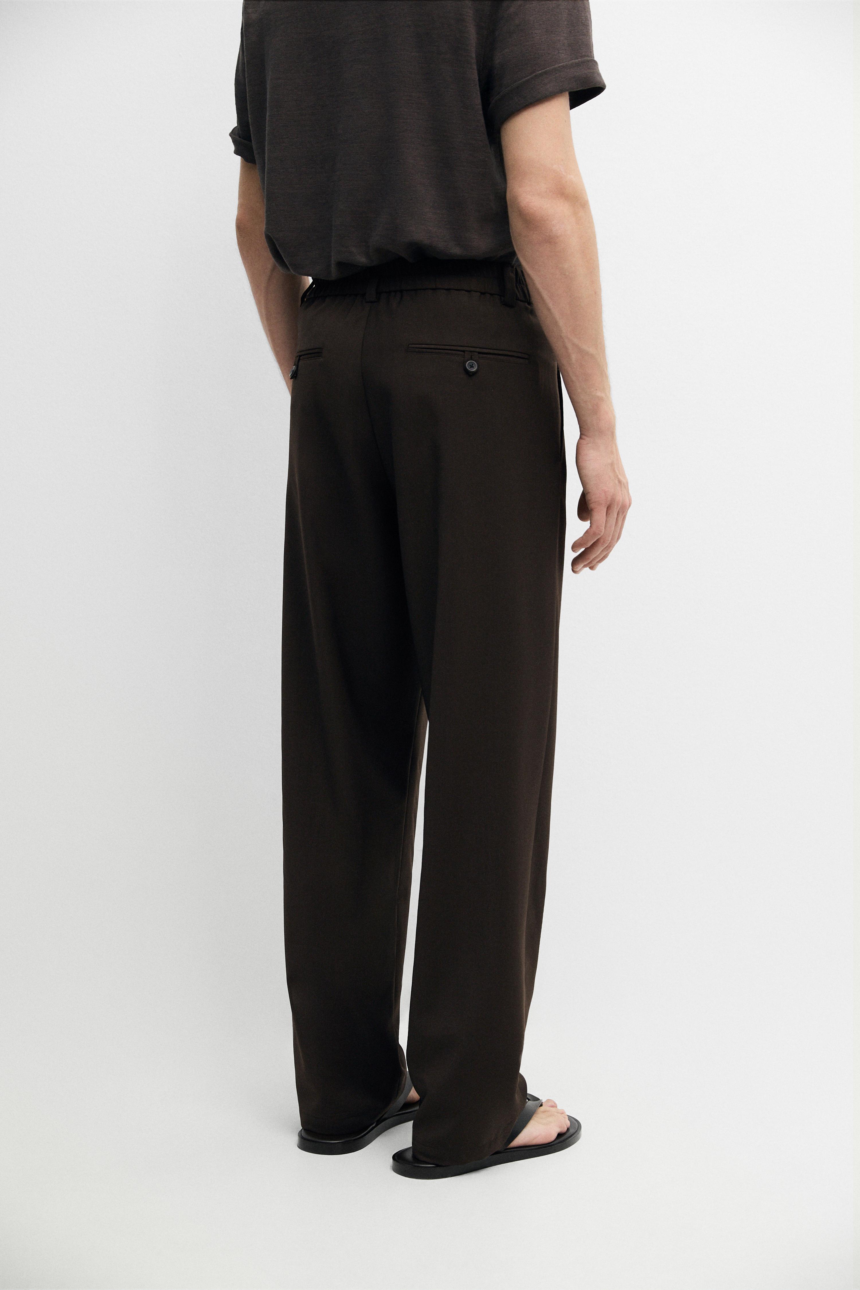 Relaxed fit cool wool trousers with darts — BROWN