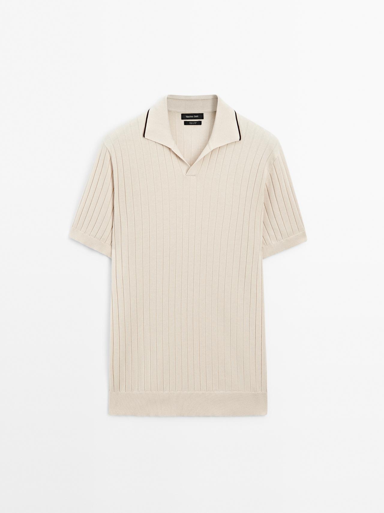 Massimo Dutti - Herre - Poloshirt I Ribstrik - Beige - S