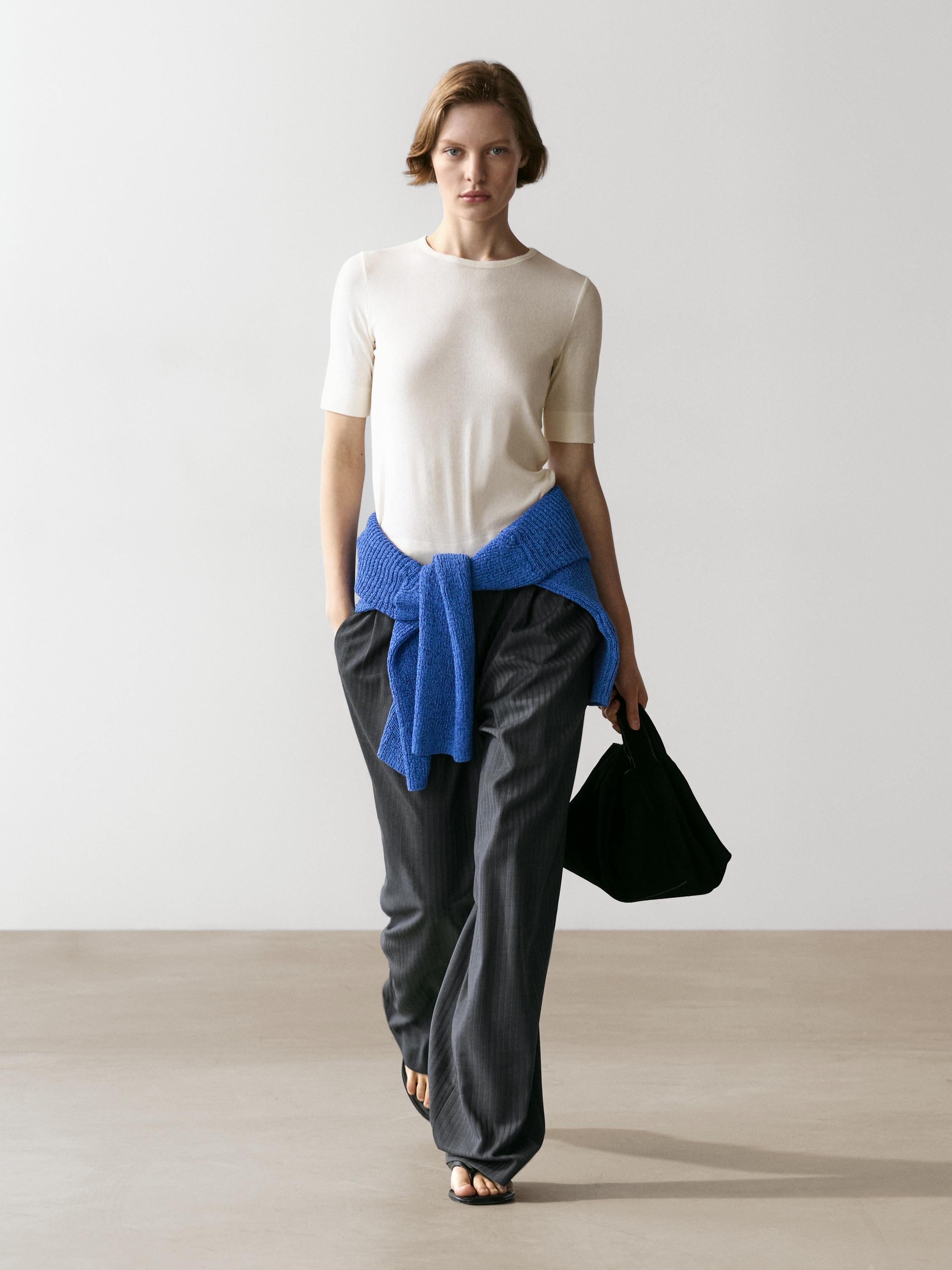 Pinstripe cool wool blend suit trousers — GREY