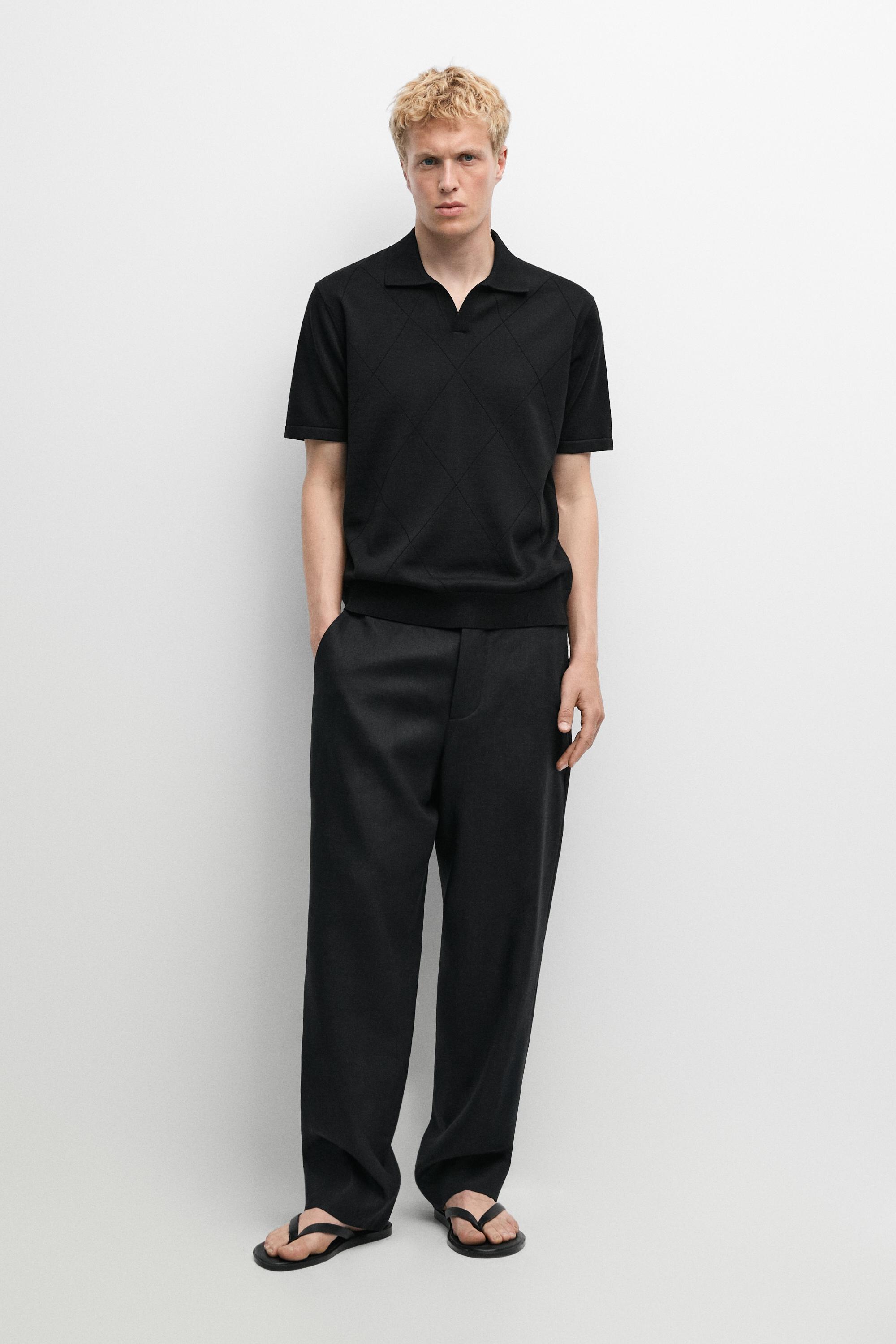 Polo In Maglia A Intarsio 100% Cotone - Nero - Xxl - Massimo Dutti - Male-image
